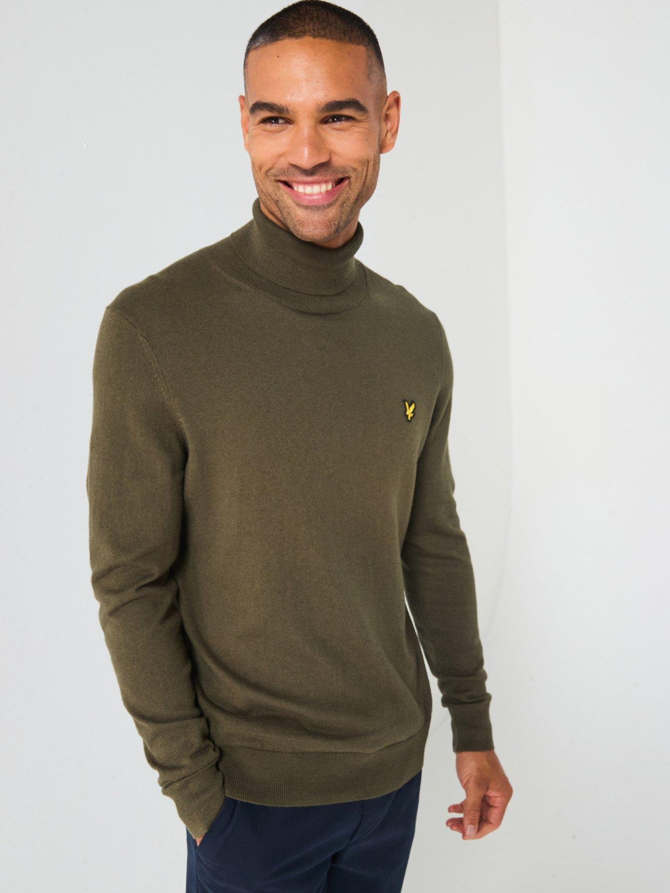 Lyle & Scott Cotton Merino Turtleneck Jumper- Green - Dark Green