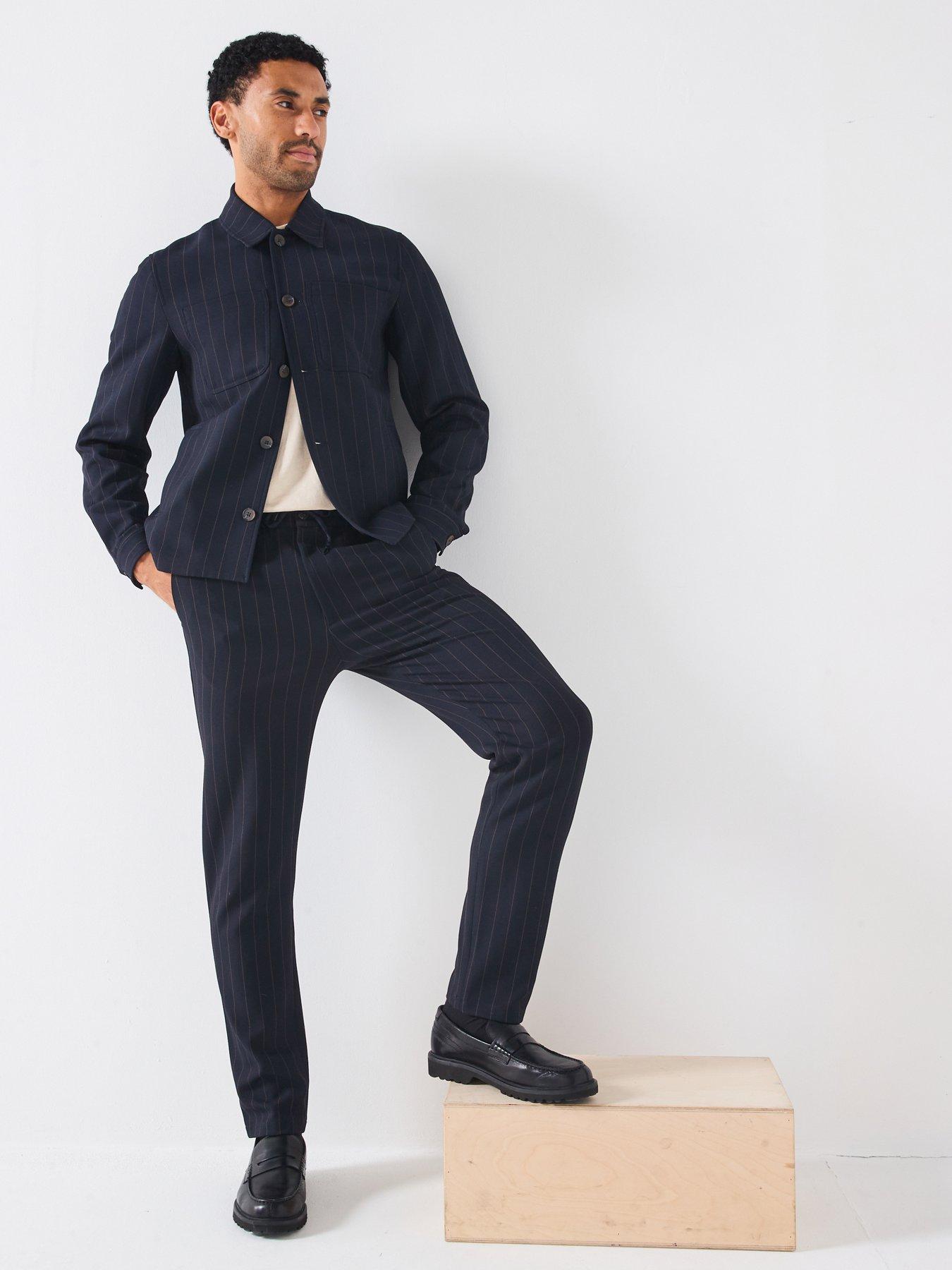 undefined Como Tapered Pinstripe Smart Trousers - Navy