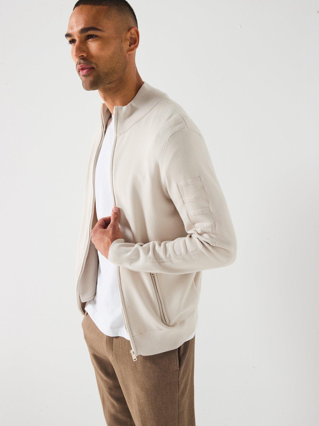 Lyle & Scott Mesh Logo Knitted Track Jacket - Cream