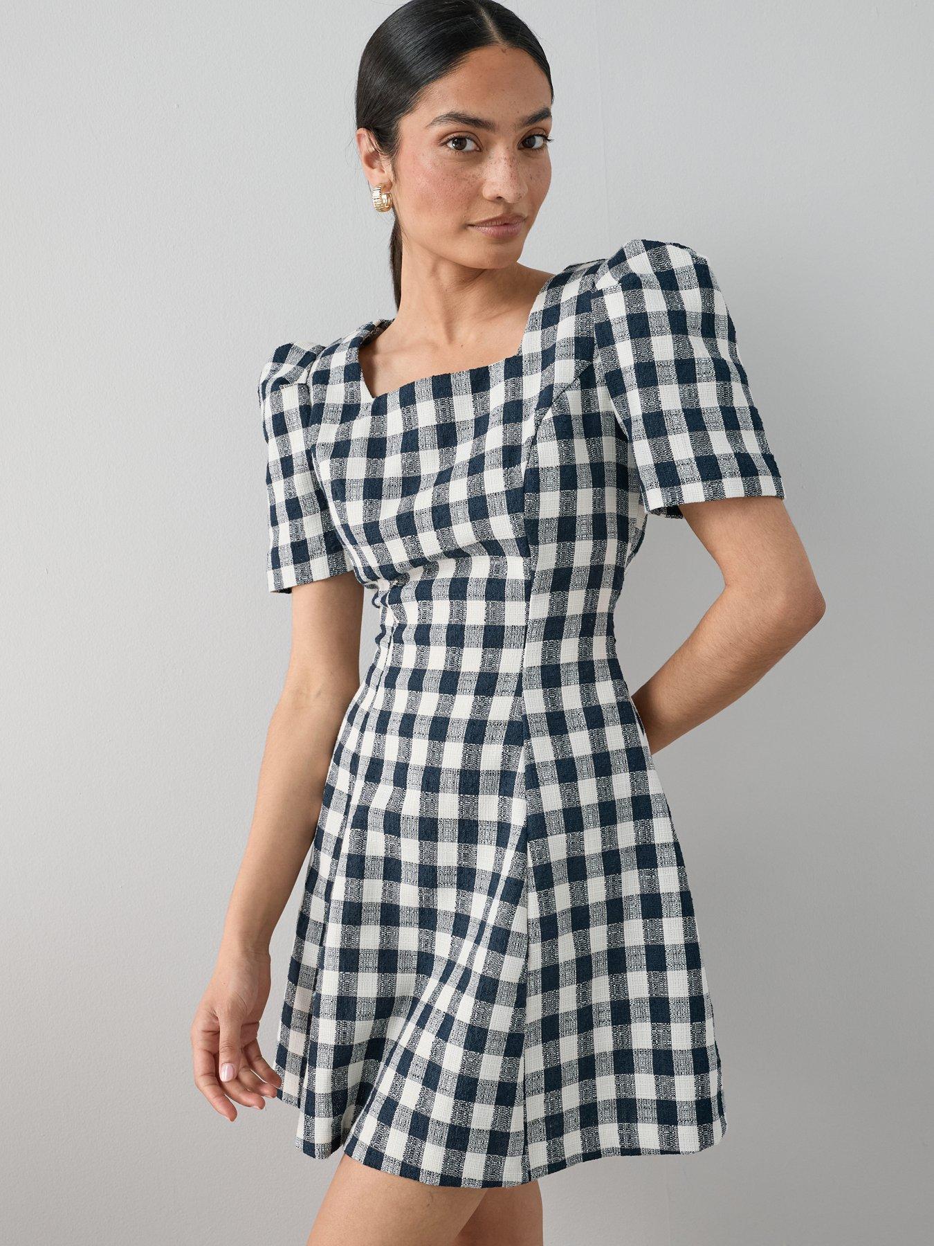The Very Collection Gingham Puff Sleeve Mini Dress - Print