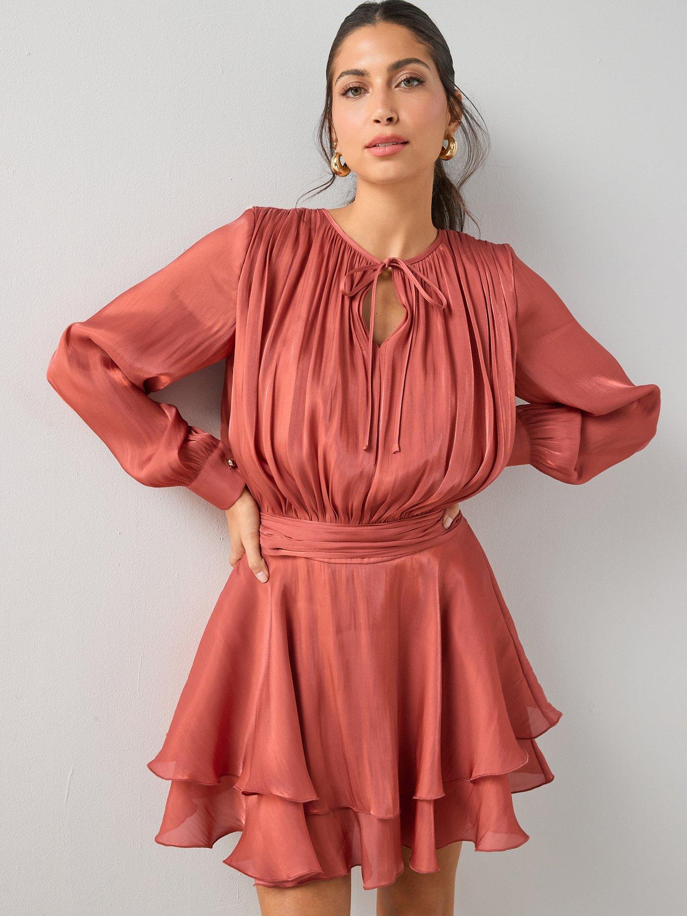 The Very Collection V Neck Ruffle Pleated Mini Dress - Pink