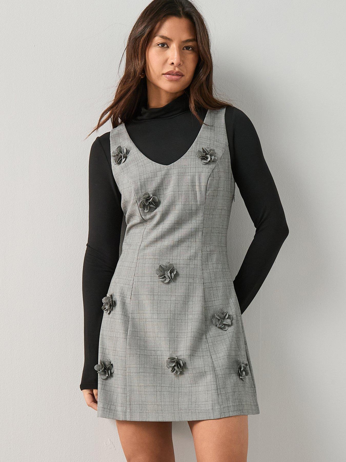 The Very Collection 3D Flower V Neck A-Line Mini Dress - Grey