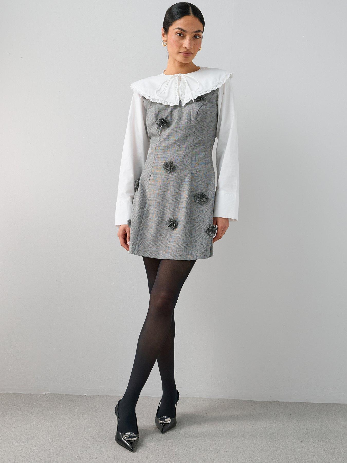 The Very Collection 3D Flower V Neck A-Line Mini Dress - Grey