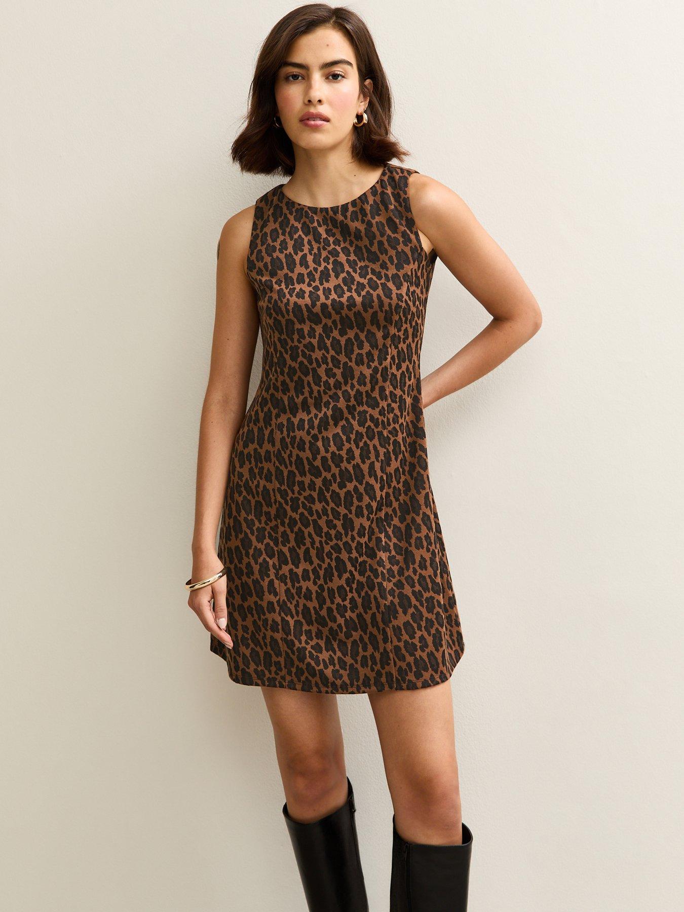 undefined Brown Animal Print Jacquard Mini Dress