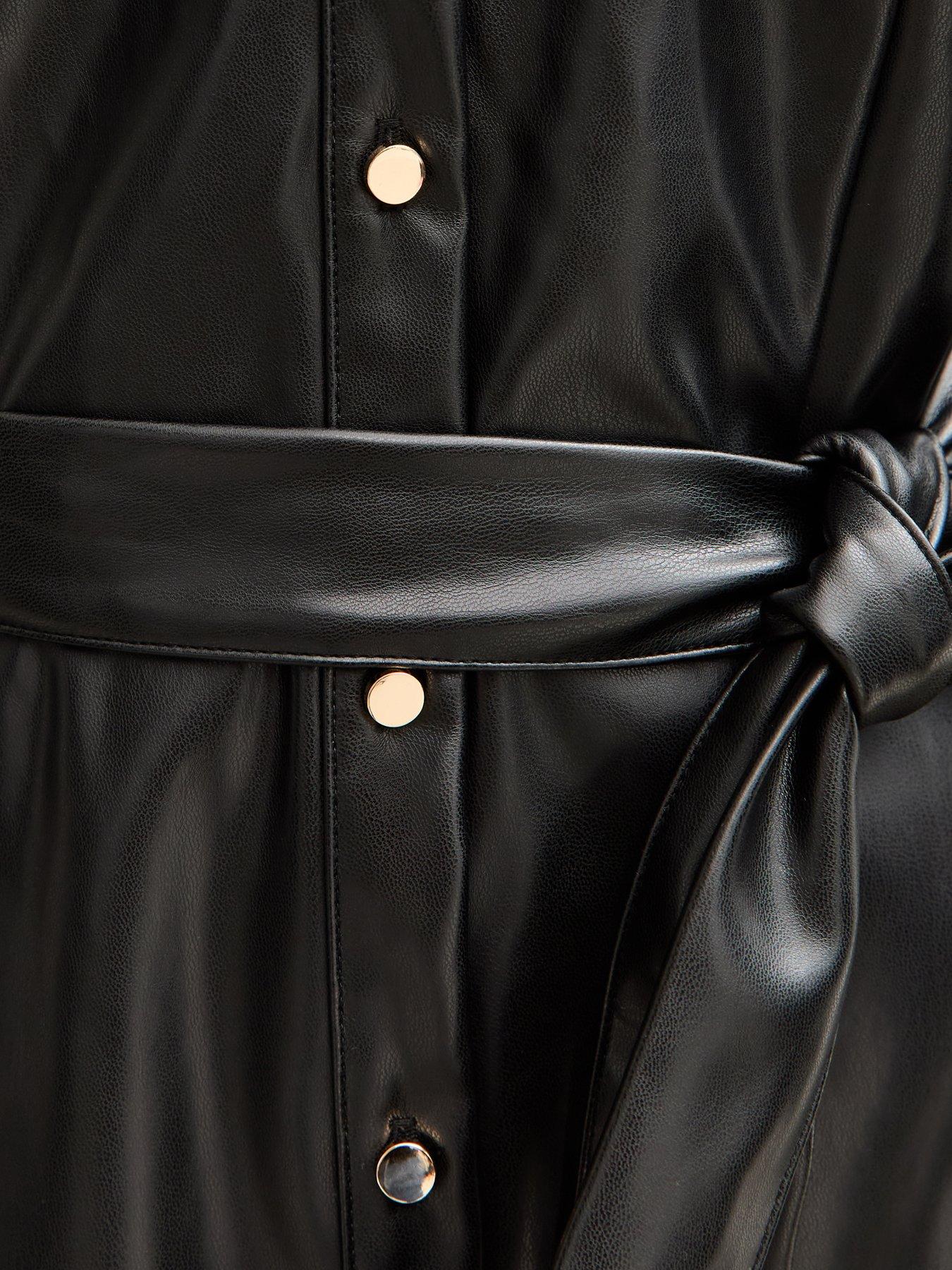 New Look Black Faux Leather Button Up Mini Shirt Dress | Very