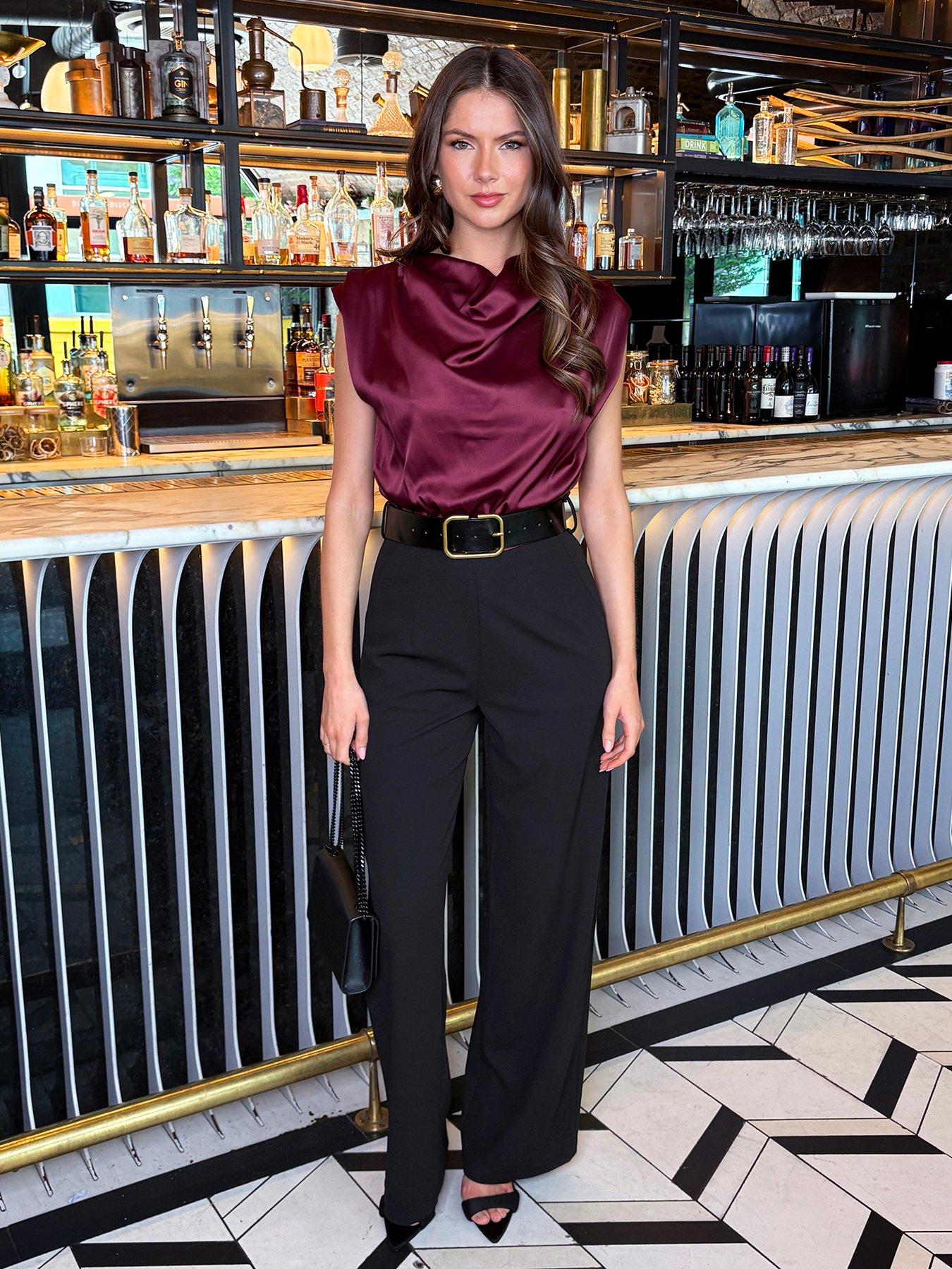 AX Paris 2 In 1 Draped Neck Belted Wide Leg Jumpsuit - Purple | Very