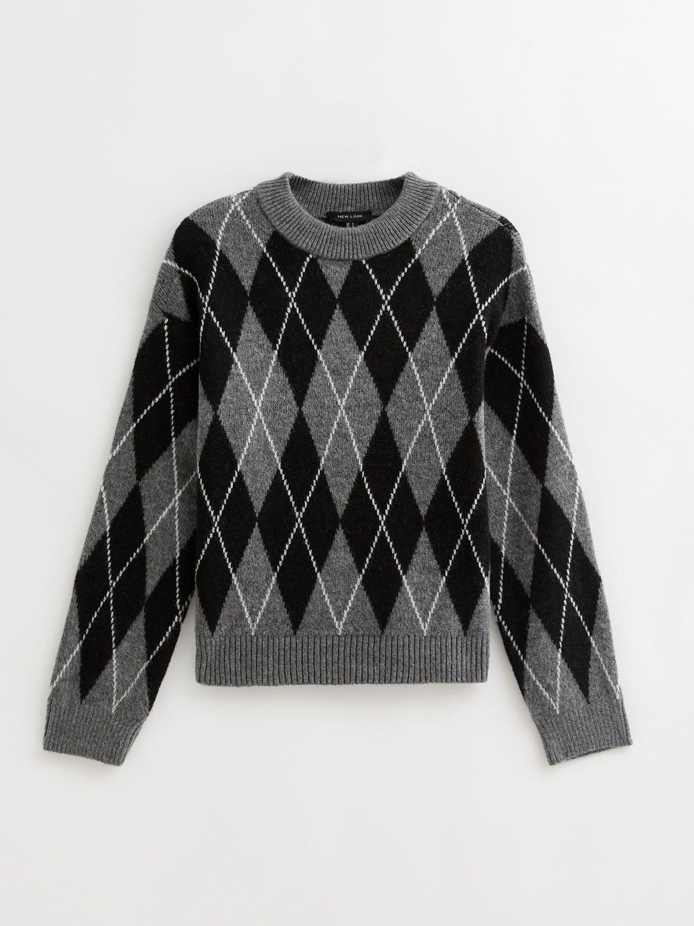 New Look Argyle Crew Neck Midweight Knit Jumper - Grey | Very