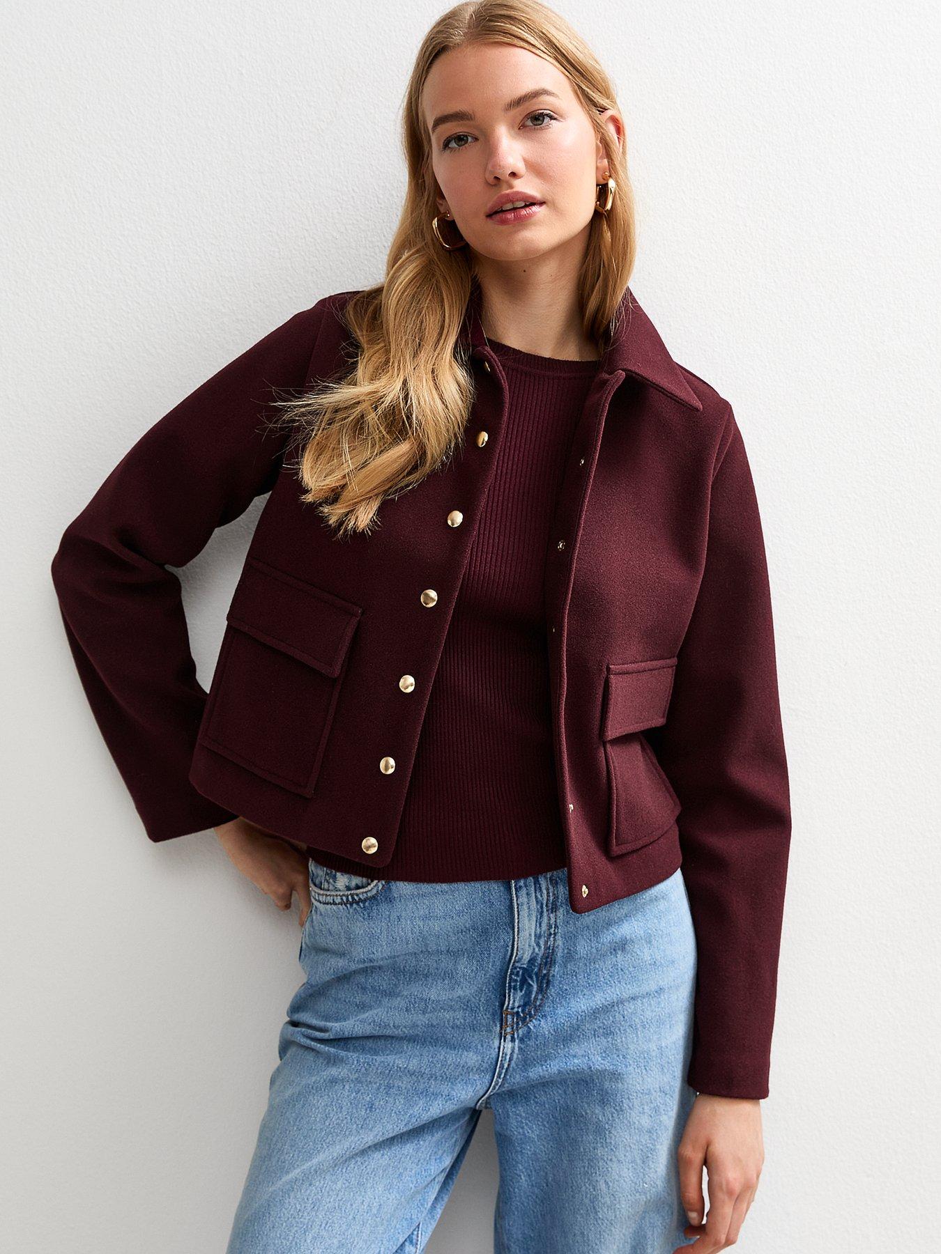 undefined Dark Burgundy Multi Button Shacket Jacket - Red