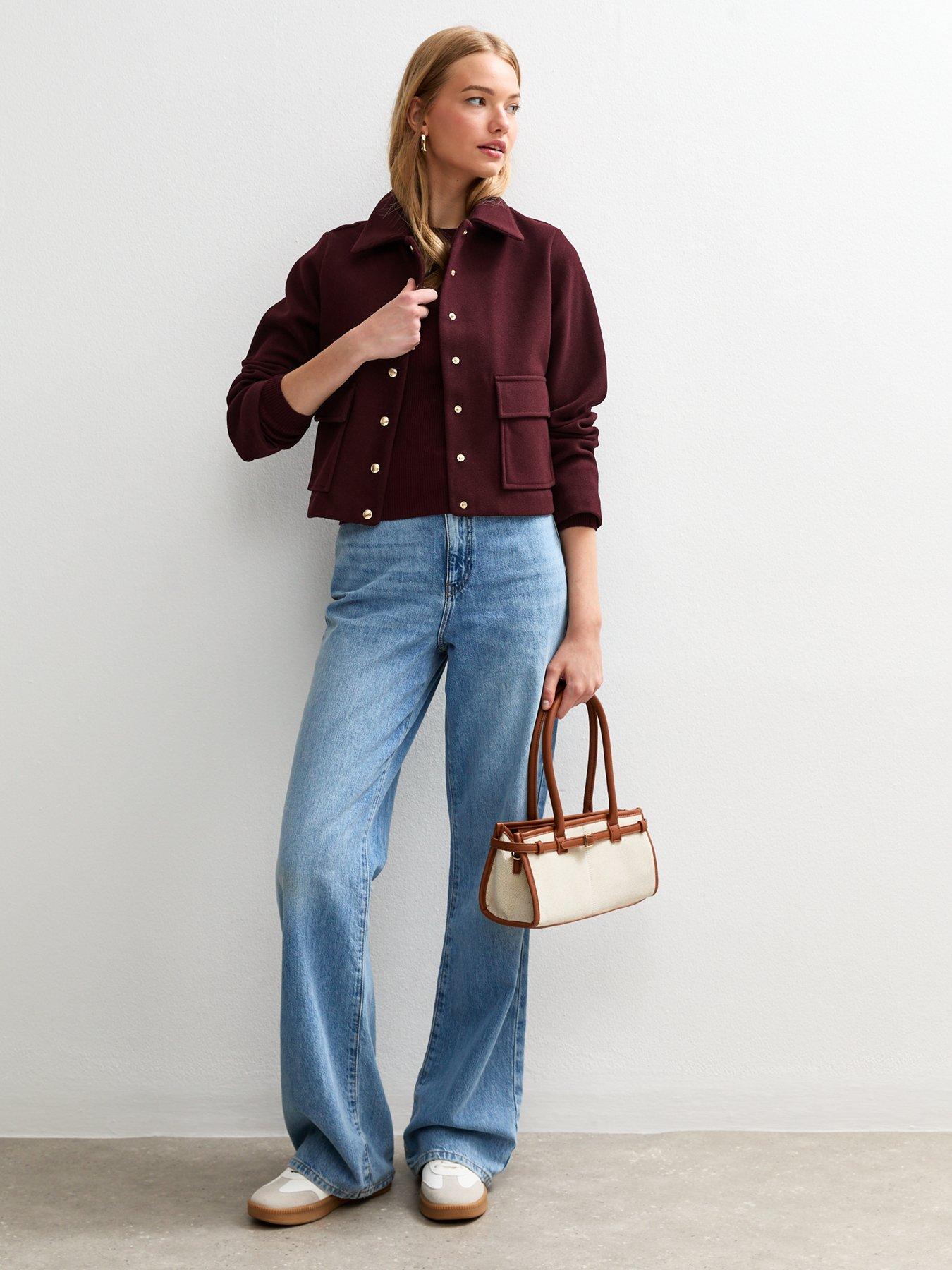 Image 3 of 4 of New Look Dark Burgundy Multi Button Shacket Jacket - Red