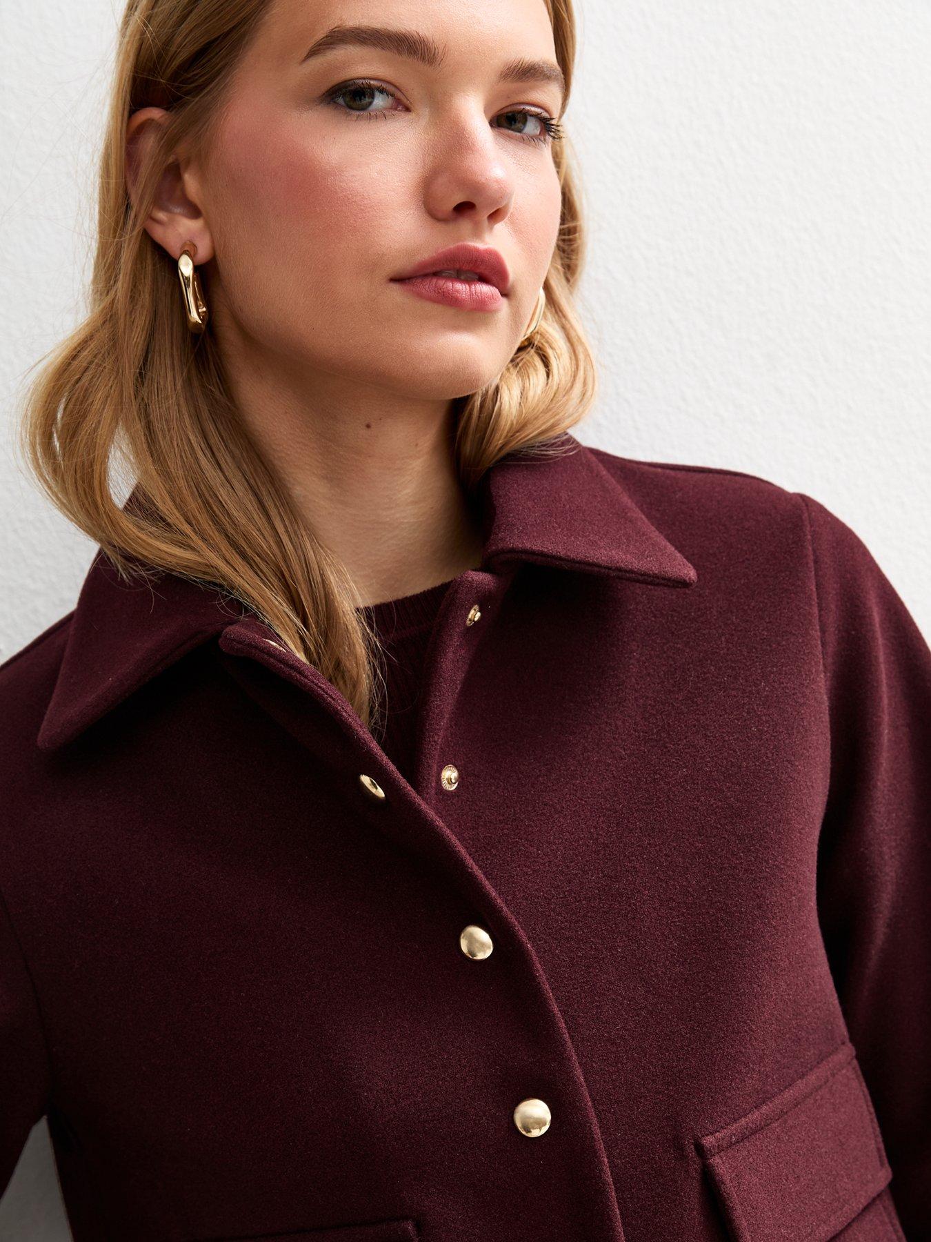 Image 4 of 4 of New Look Dark Burgundy Multi Button Shacket Jacket - Red
