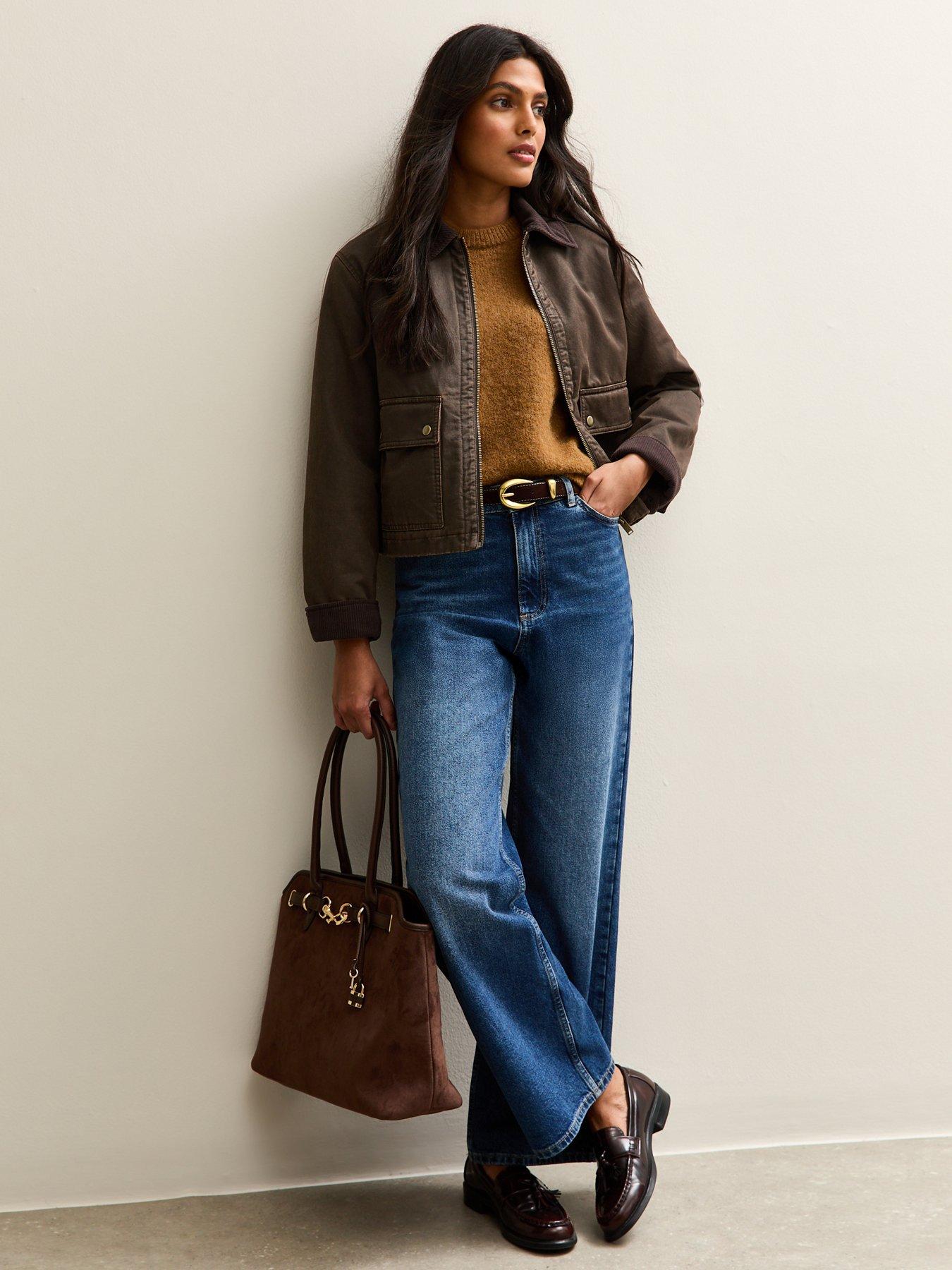undefined Brown Cropped Waxed Barn Jacket