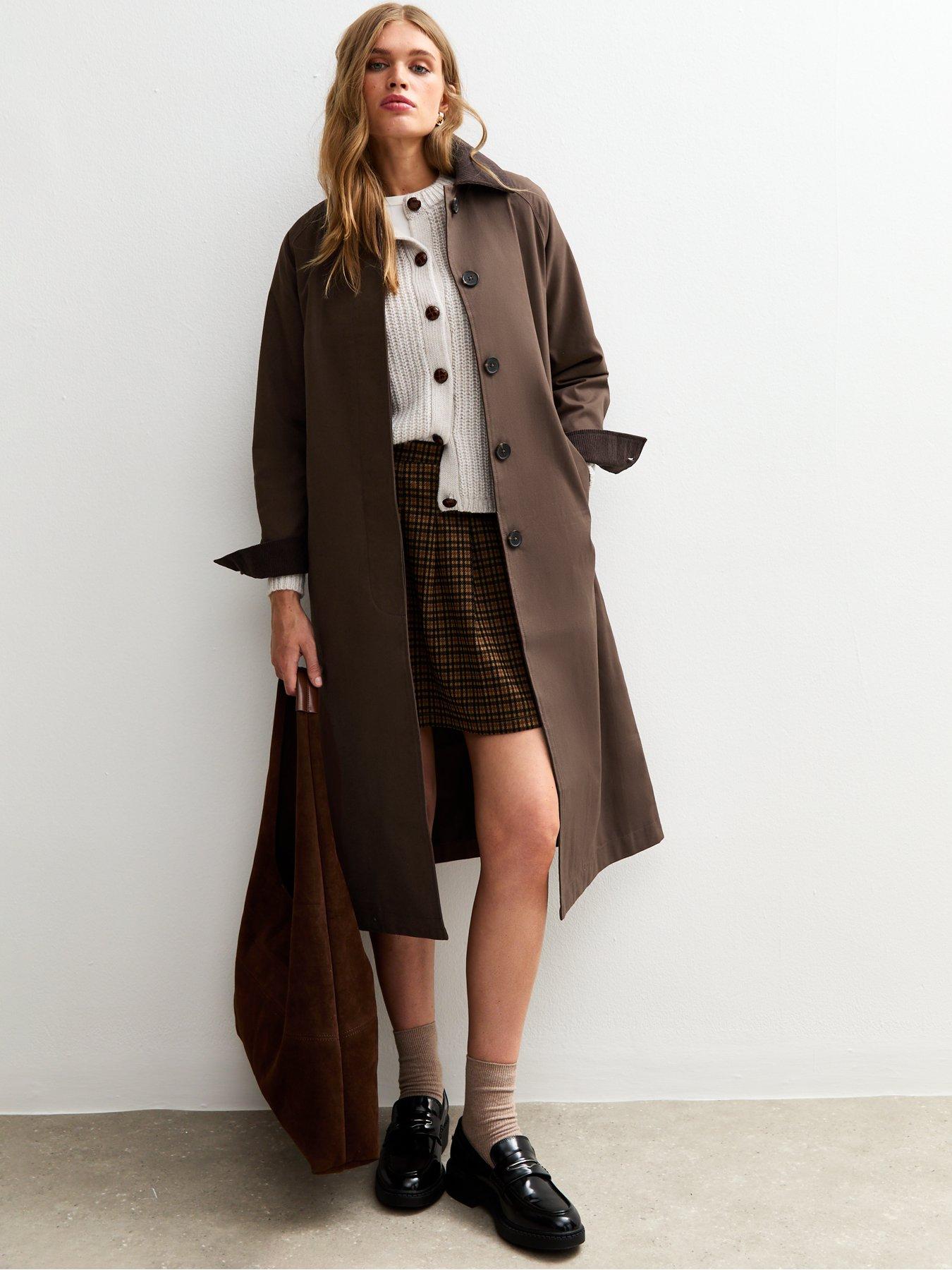 Image 1 of 5 of New Look Dark Brown Contrast Collar Trench Coat