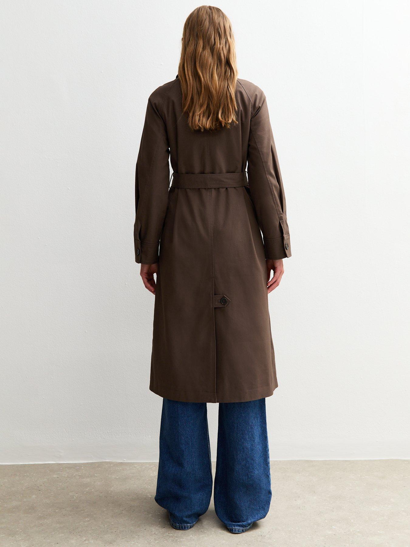 Image 2 of 5 of New Look Dark Brown Contrast Collar Trench Coat