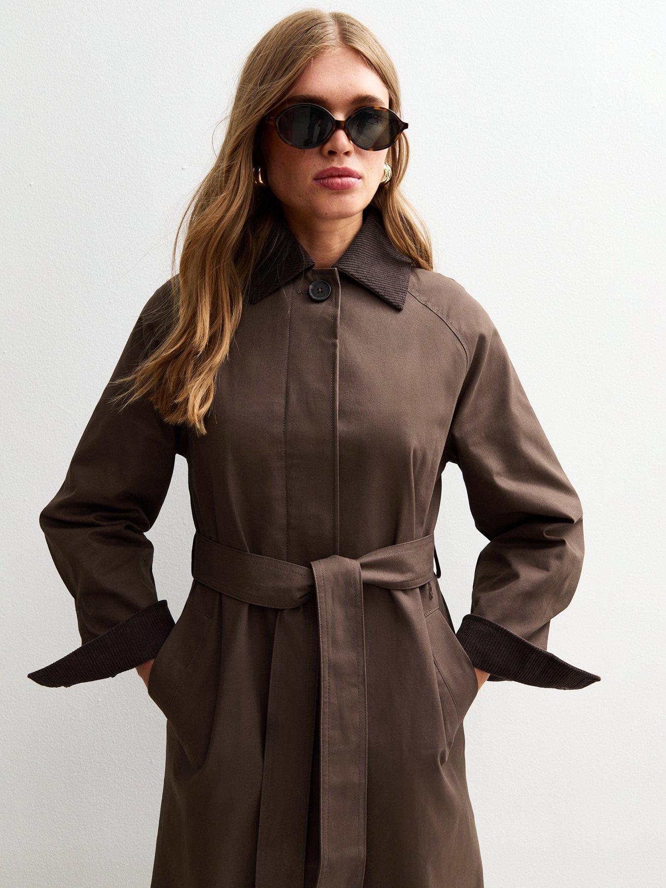 Image 4 of 5 of New Look Dark Brown Contrast Collar Trench Coat