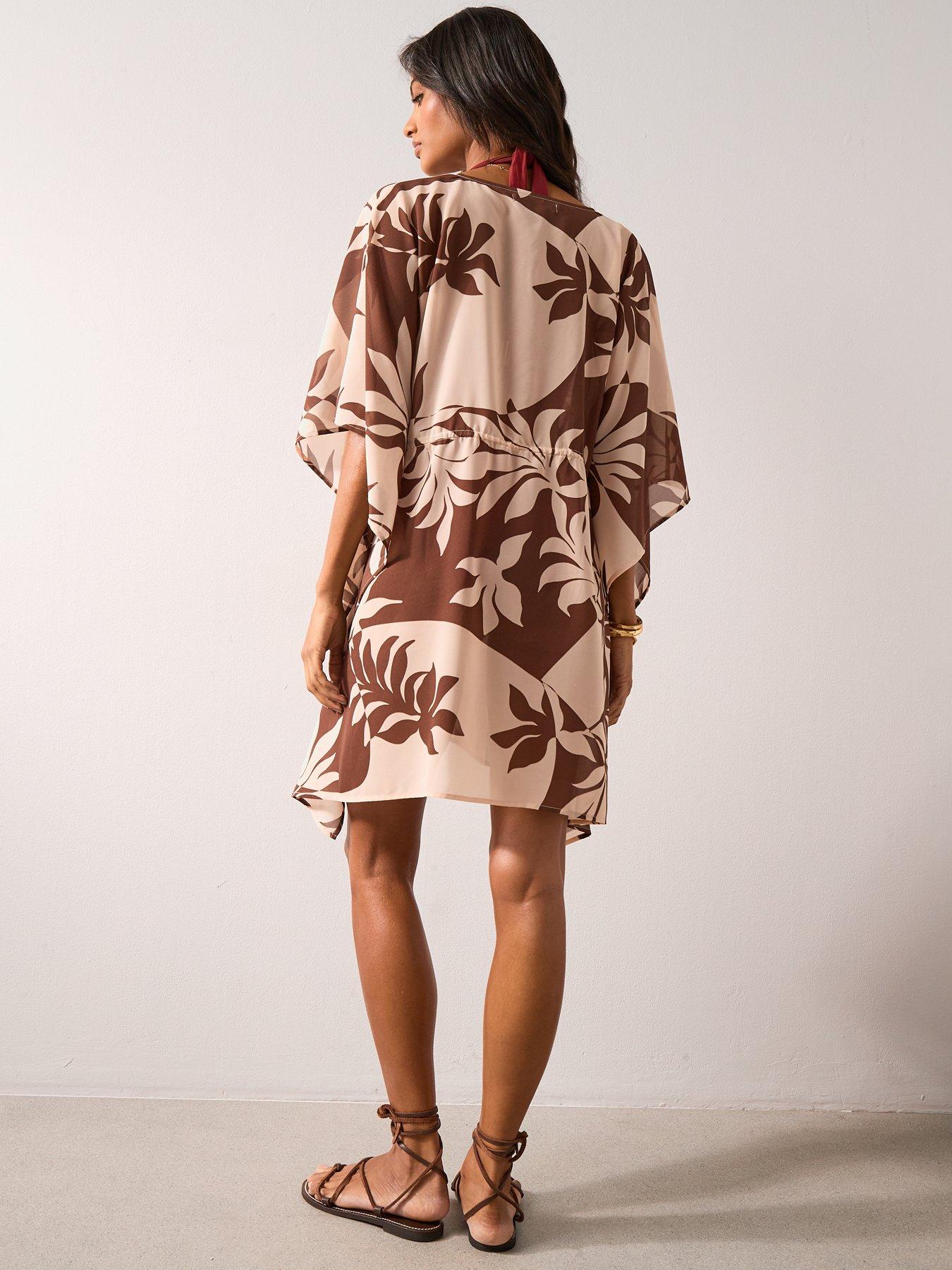 Image 2 of 7 of The Very Collection Floral Kaftan - Brown