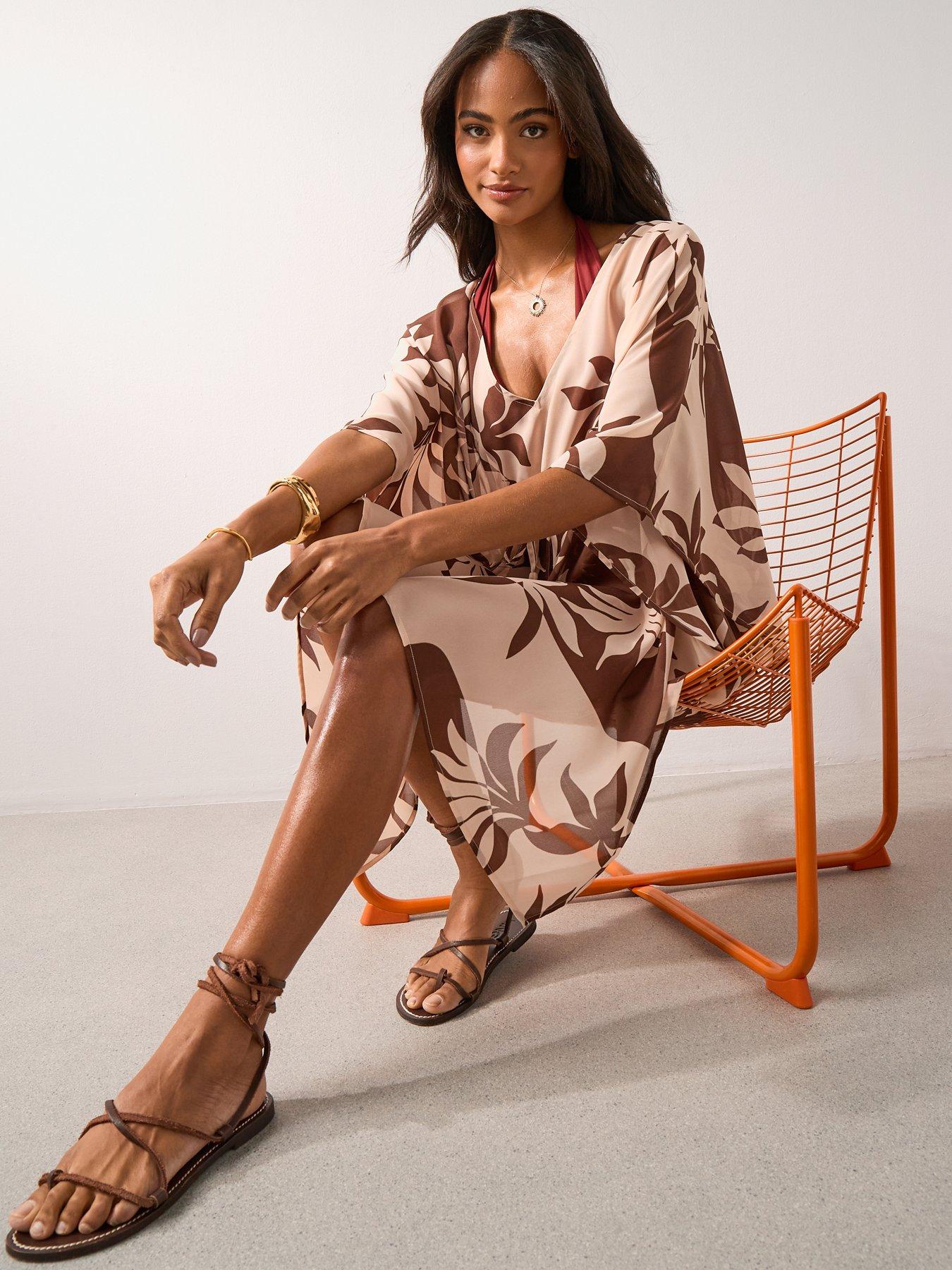 Image 3 of 7 of The Very Collection Floral Kaftan - Brown