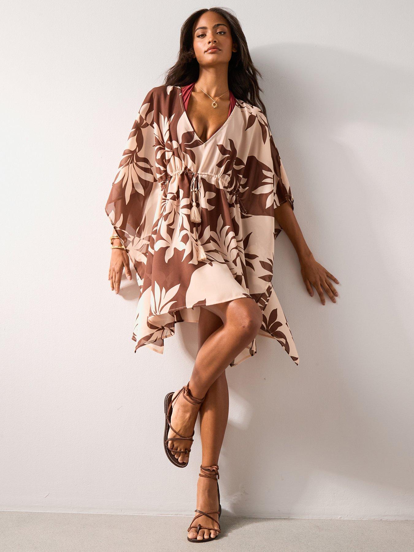 Image 4 of 7 of The Very Collection Floral Kaftan - Brown