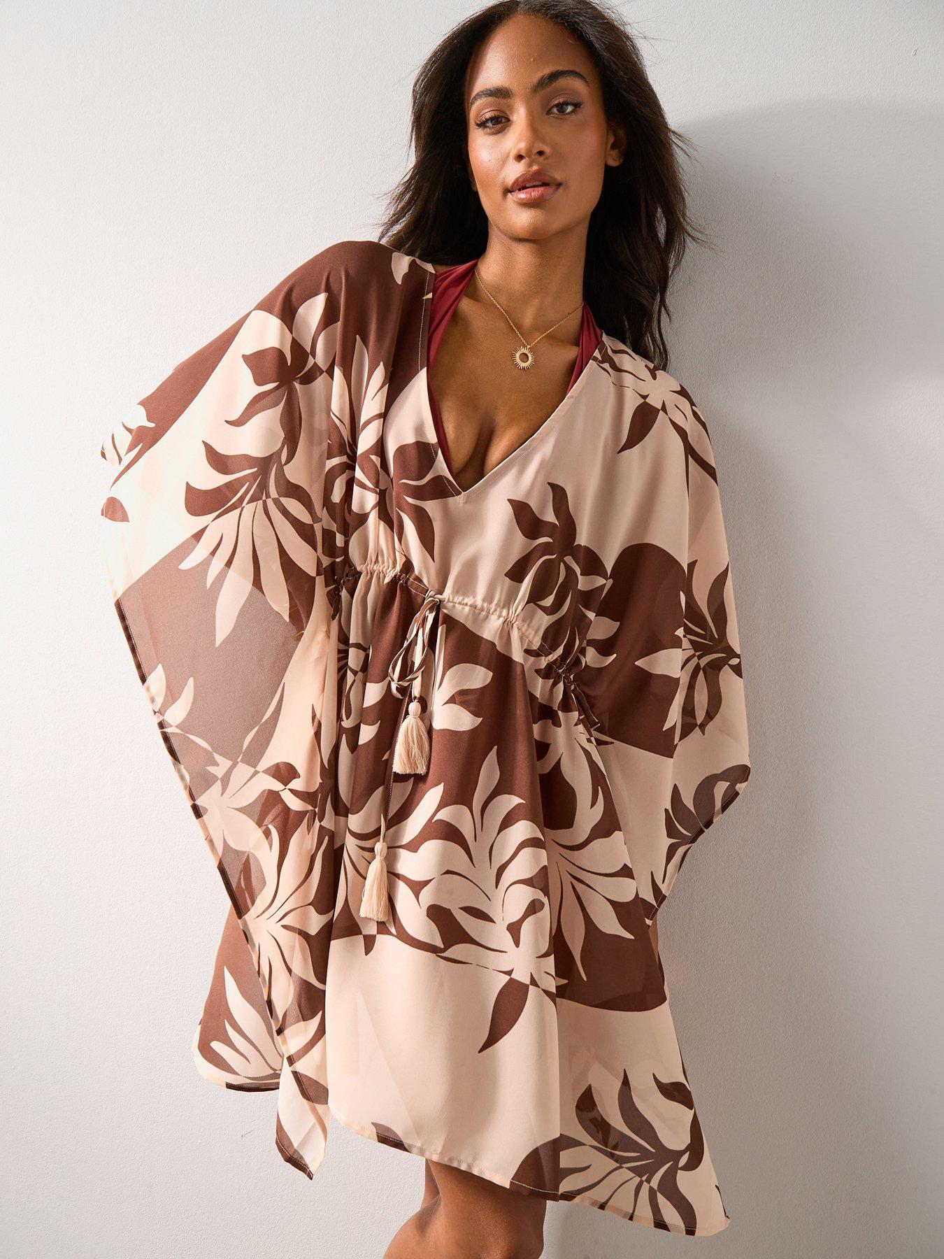 Image 5 of 7 of The Very Collection Floral Kaftan - Brown