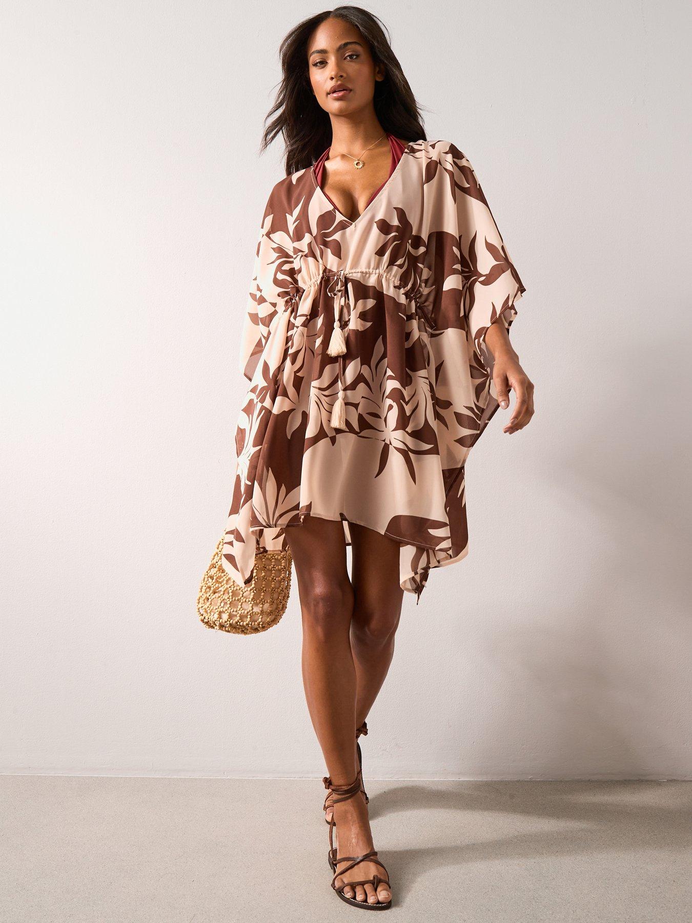 Image 6 of 7 of The Very Collection Floral Kaftan - Brown