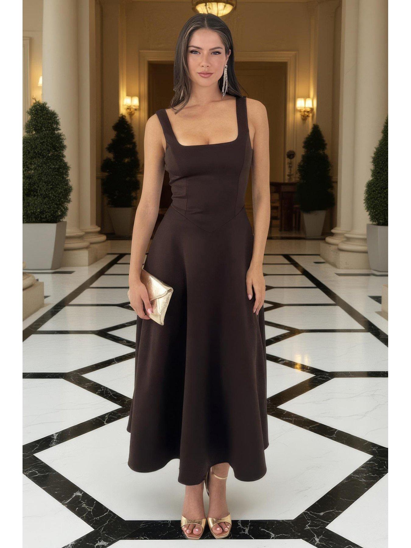 a line midi dress uk Amalie Black A-line Midi Dress