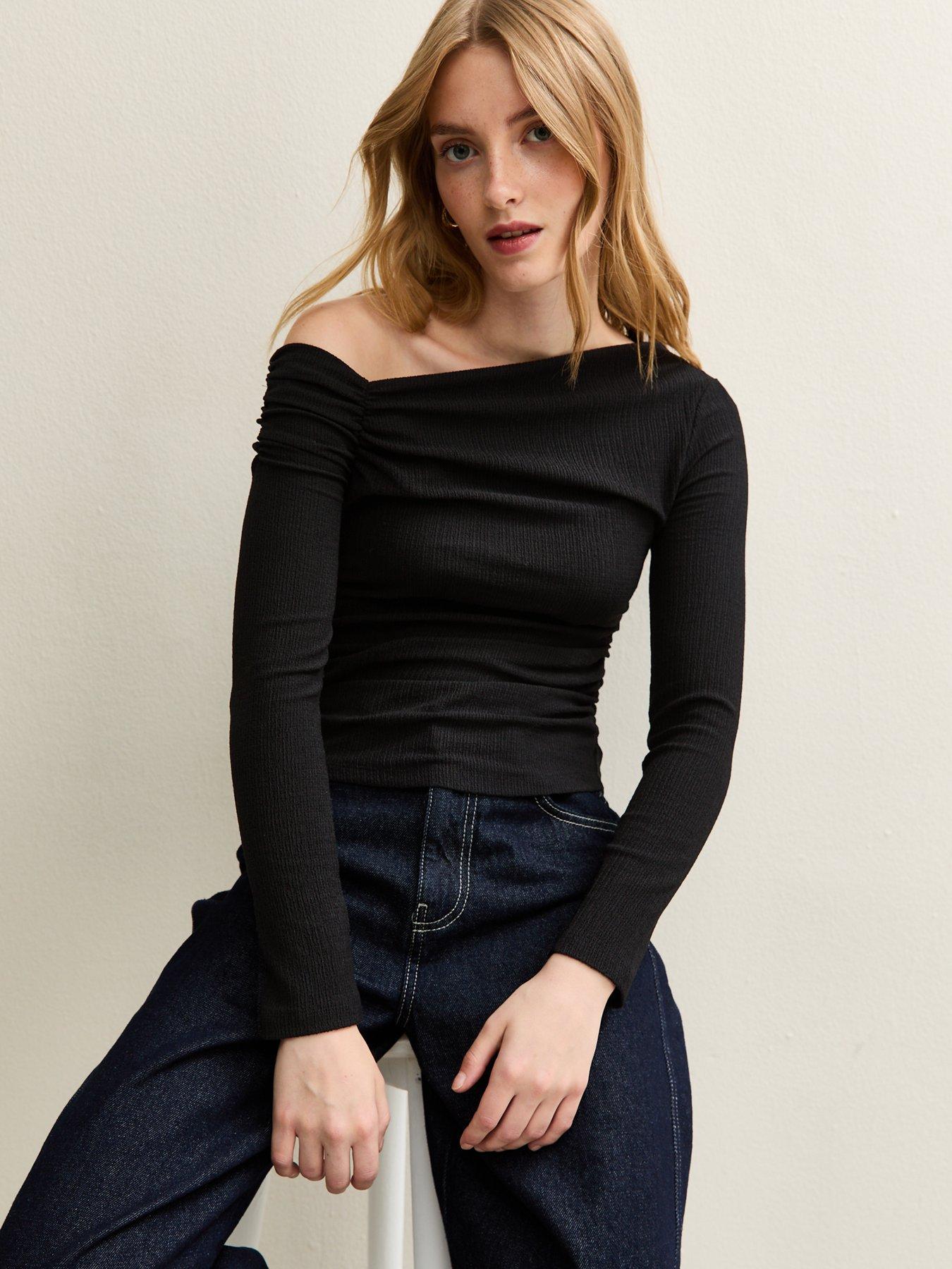 New Look Asymmetric Ruched Waist Long Sleeve Top - Black | Very