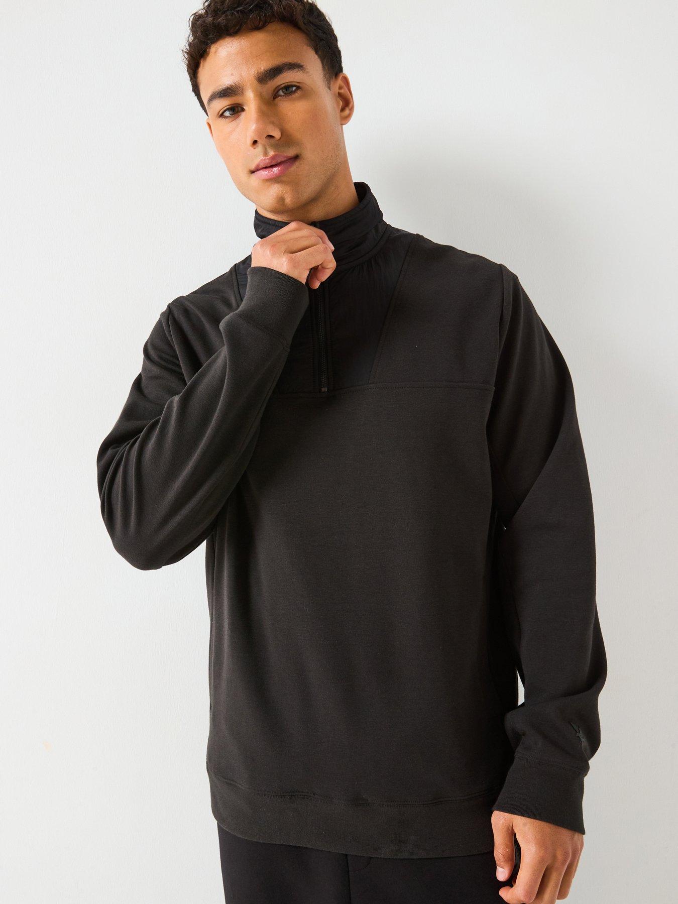 undefined Panelled Hybrid Quarter Zip Top - Black