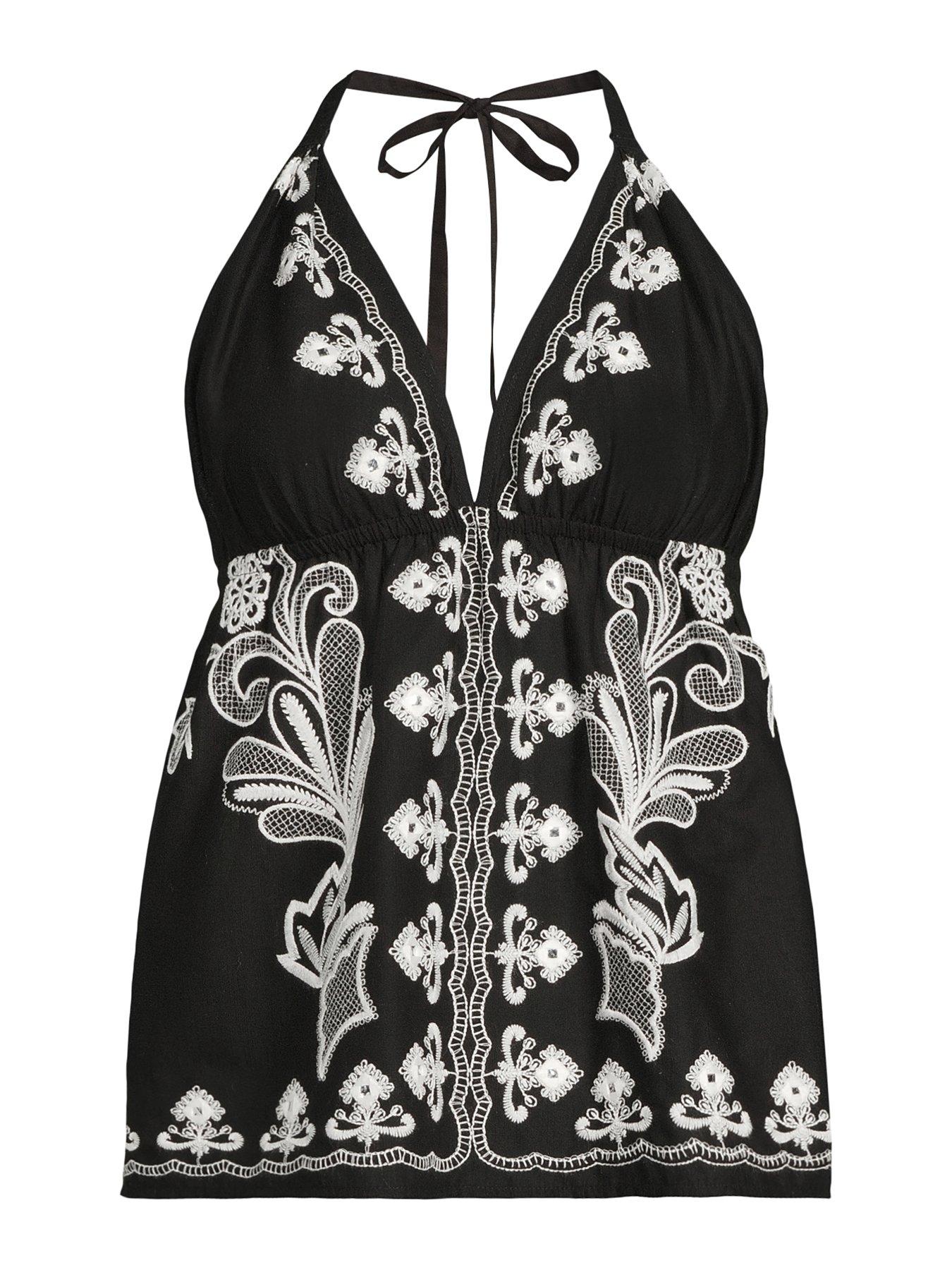 Image 7 of 7 of The Very Collection Embroidered Beach Top - Black