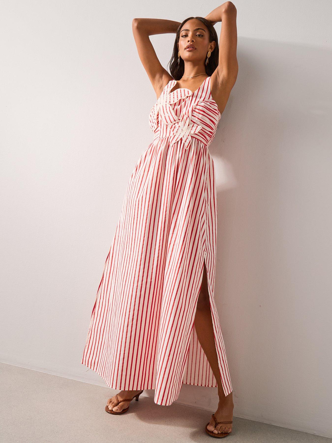 Image 3 of 7 of The Very Collection Floral Stripe Beach Maxi Dress - Red