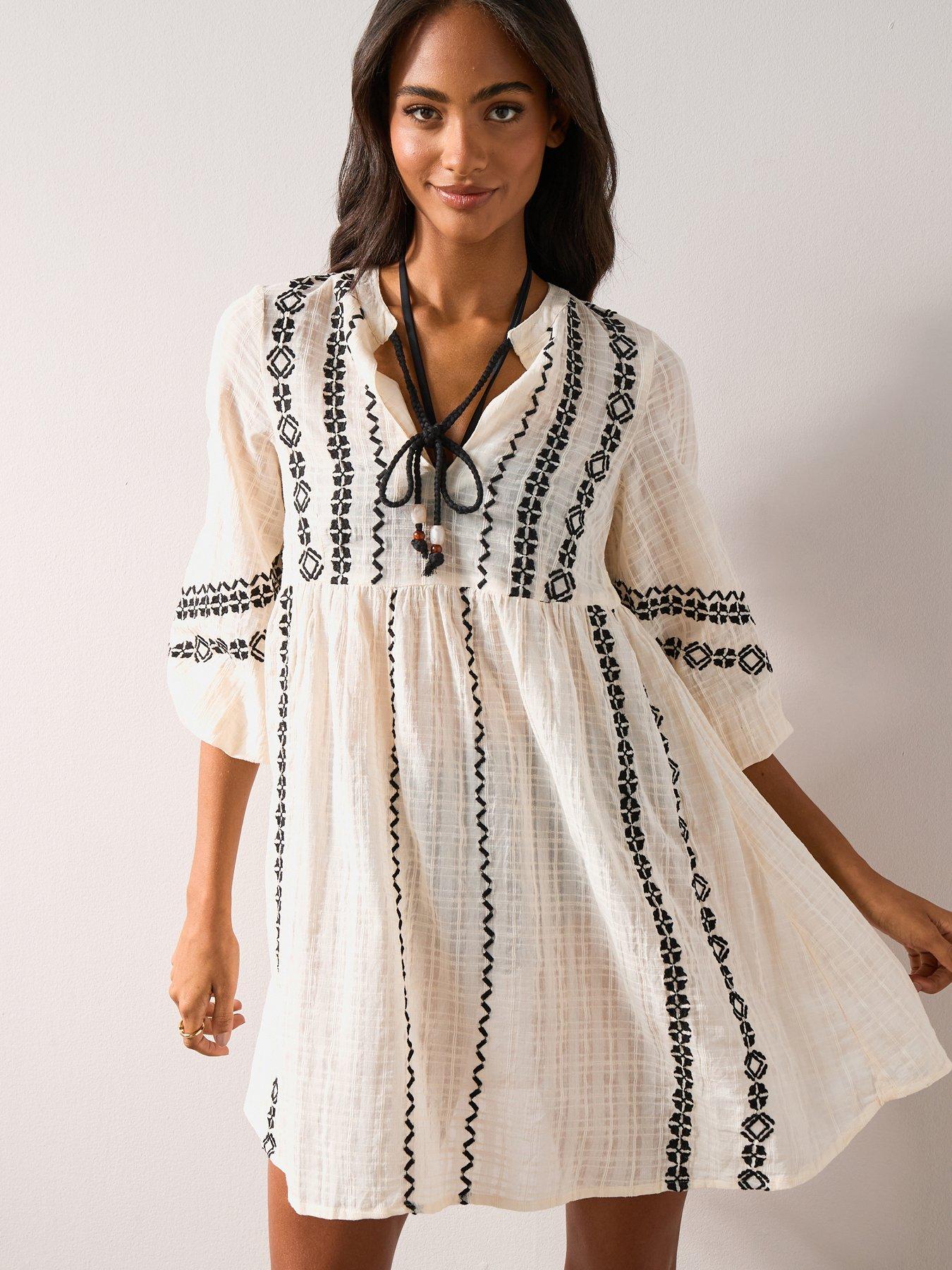 The Very Collection Embroidered Bead Mini Beach Dress - Black