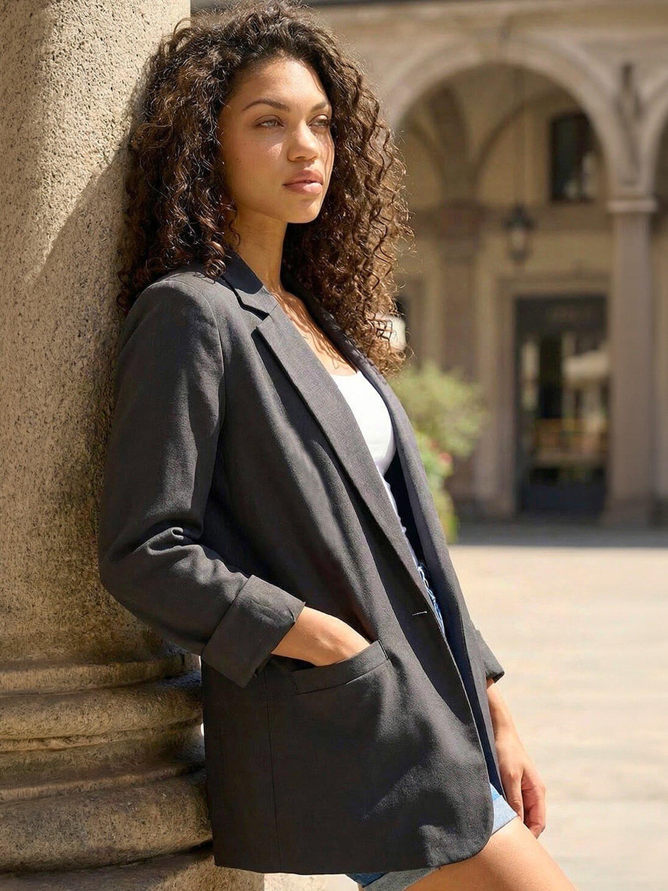 Roman Petite Revere Collar Stretch Blazer Black Very