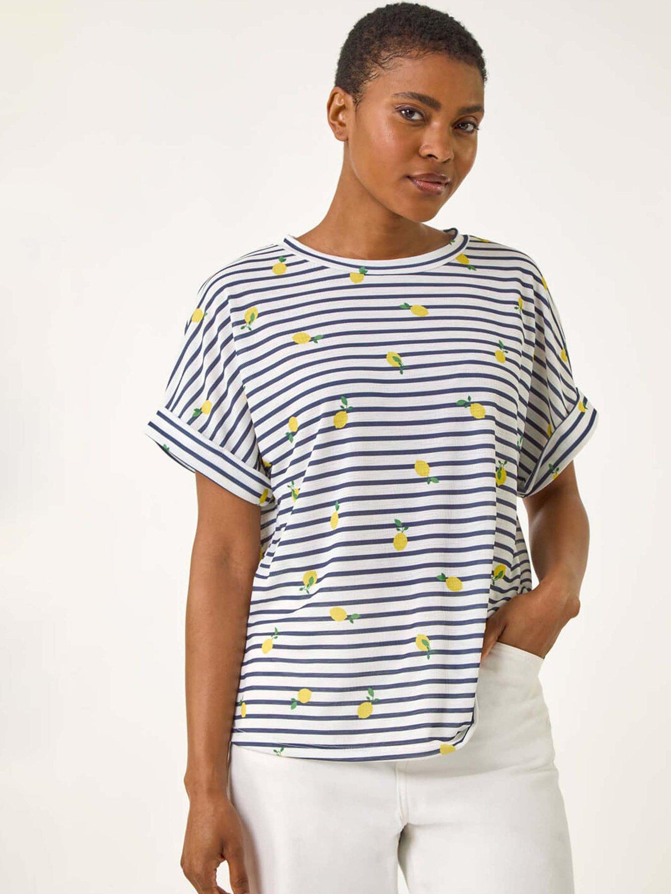 undefined Stripe Lemon Printed Top - Navy