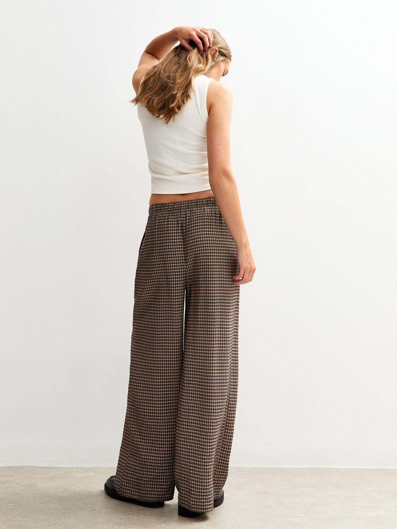 Image 2 of 5 of New Look Checked Wide Leg Trousers - Brown