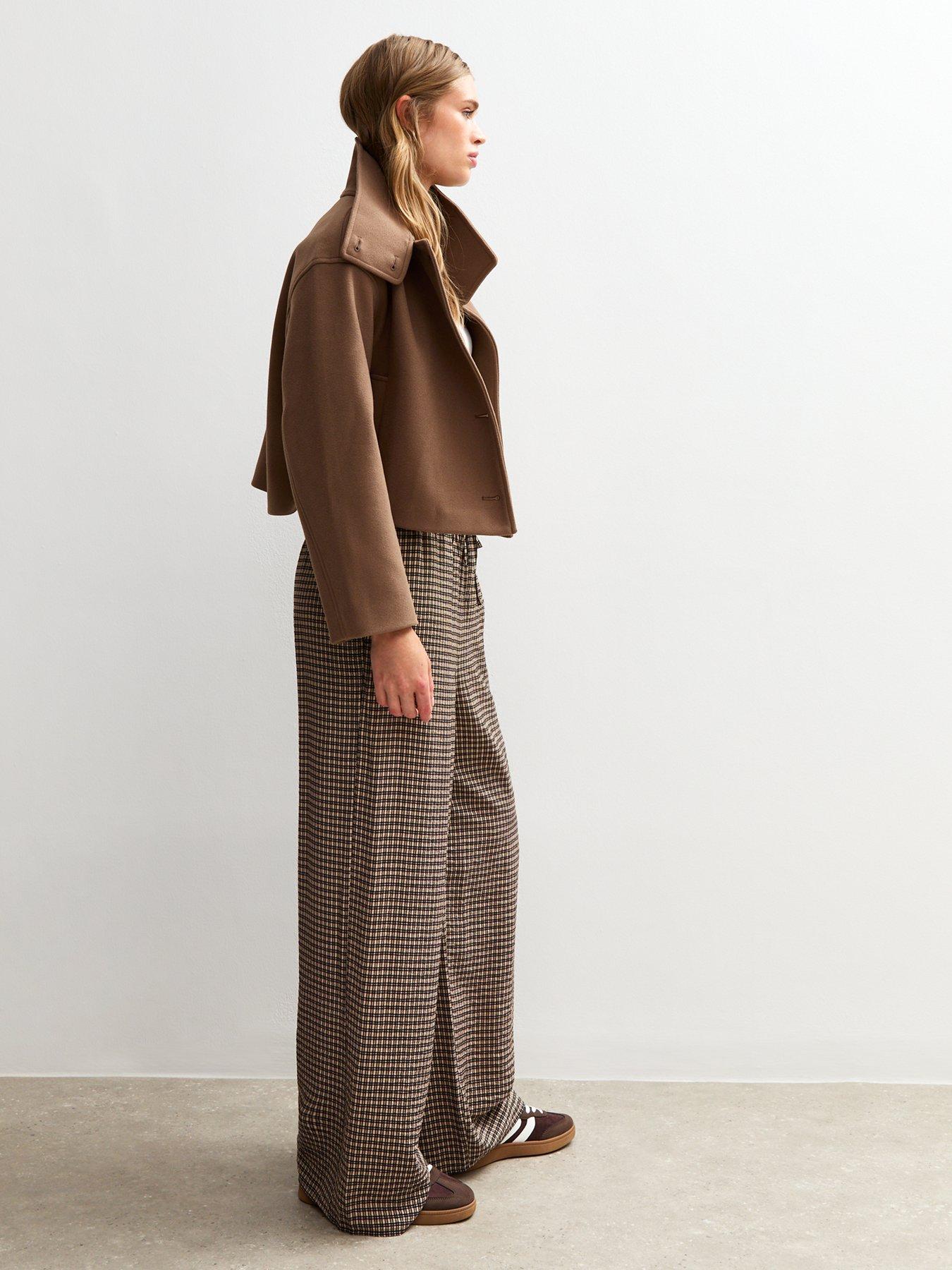 Image 3 of 5 of New Look Checked Wide Leg Trousers - Brown
