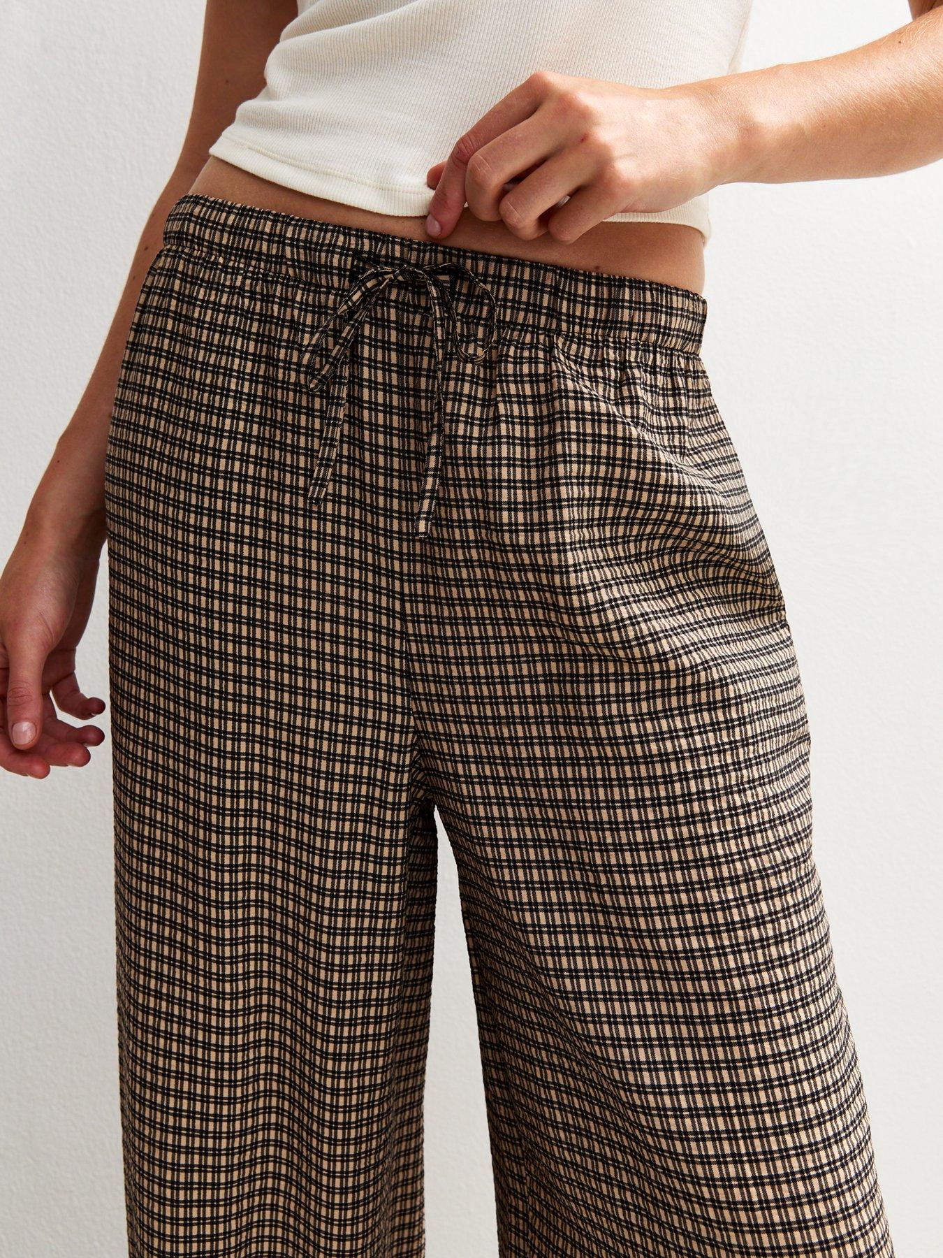 Image 4 of 5 of New Look Checked Wide Leg Trousers - Brown