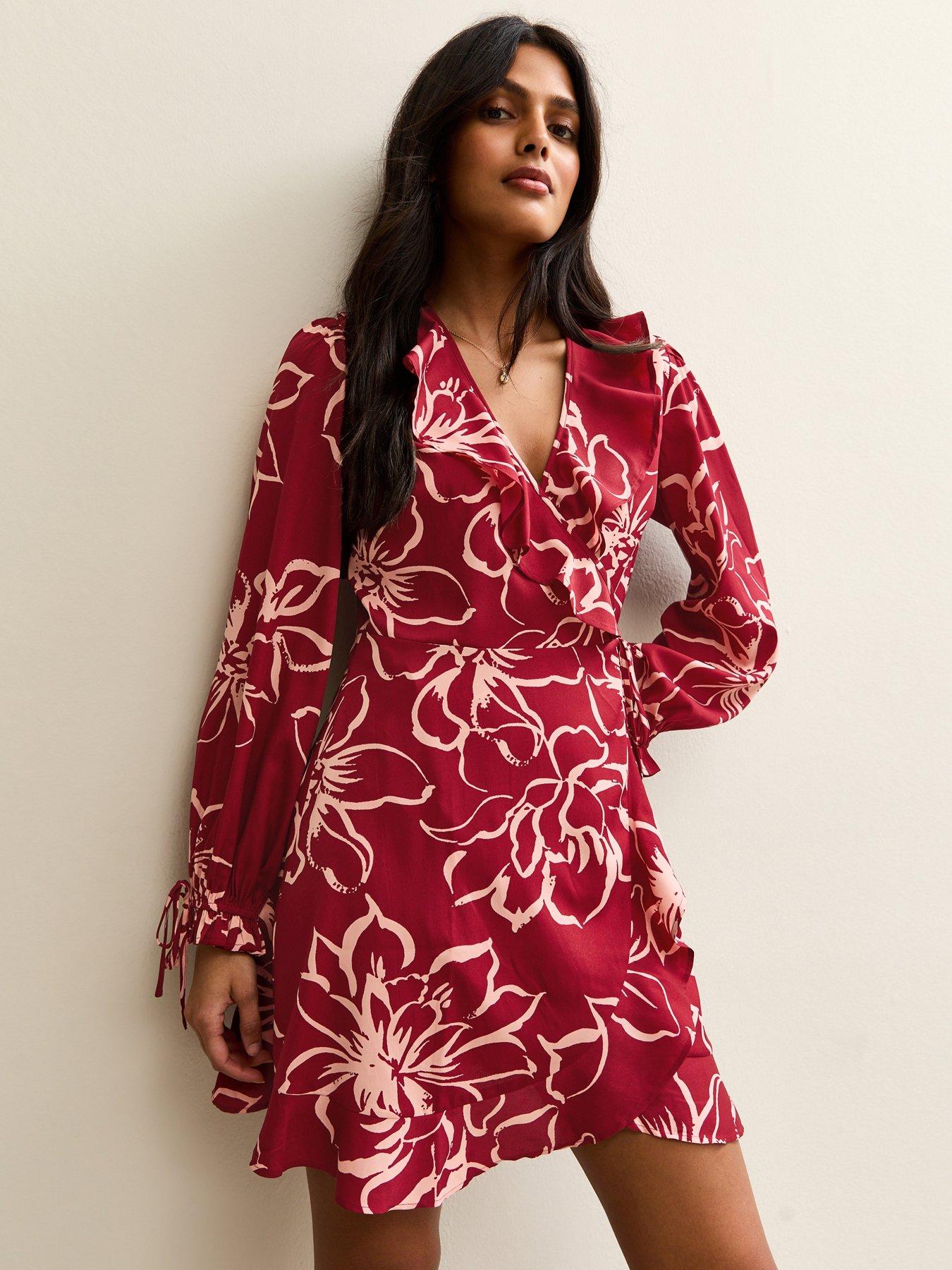 new look red wrap dress New Look Red Crepe Polka Dot Wrap Midi Dress