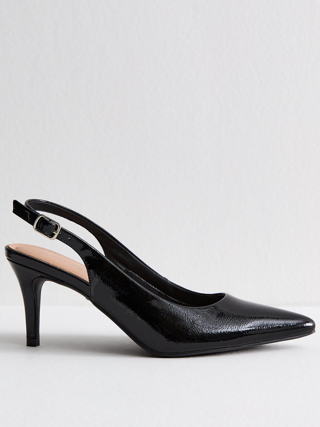 undefined Black Faux Patent Slingback Pumps