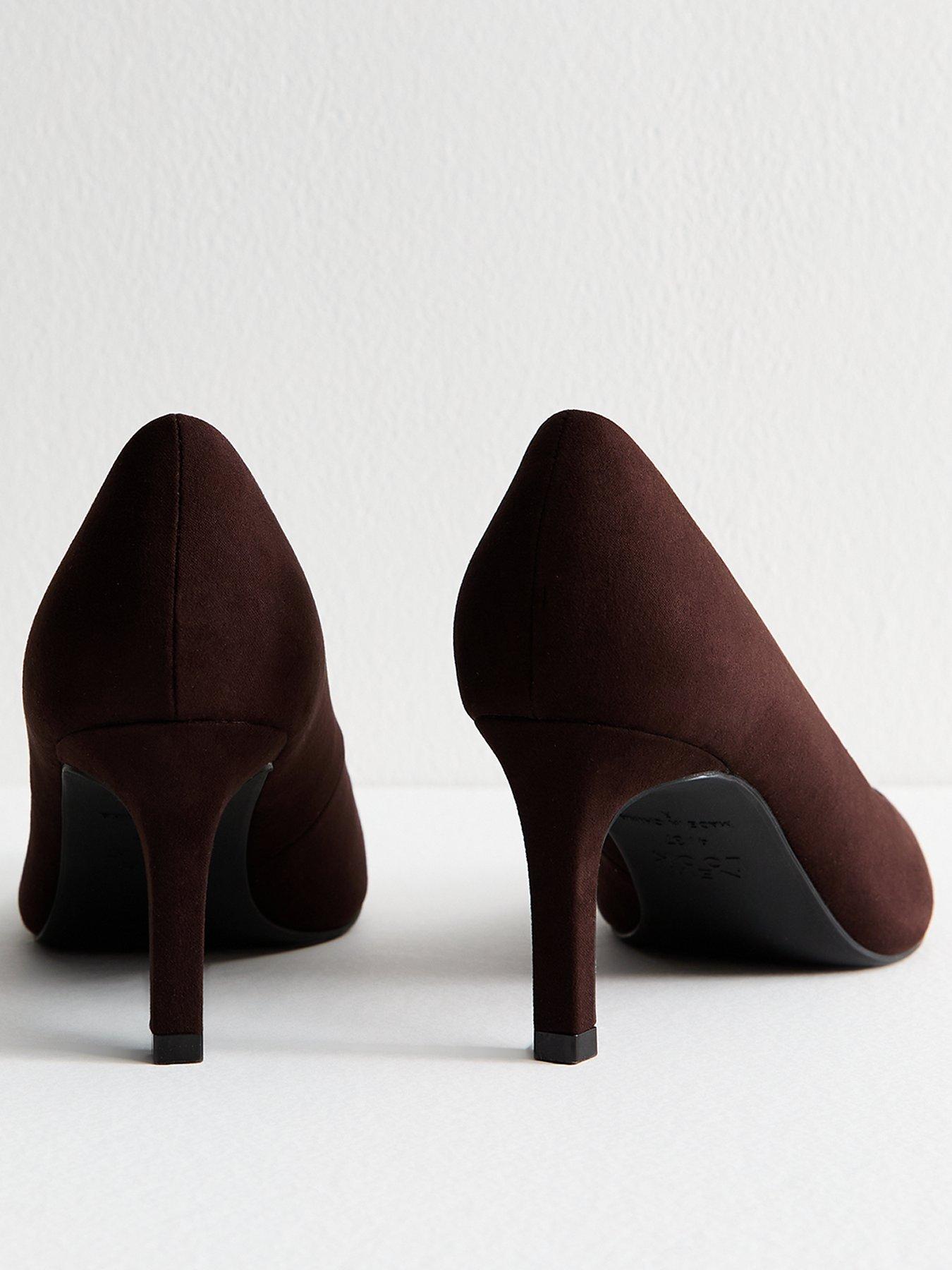 New Look Faux Suede Pointed Toe Court Shoes Dark Brown Very