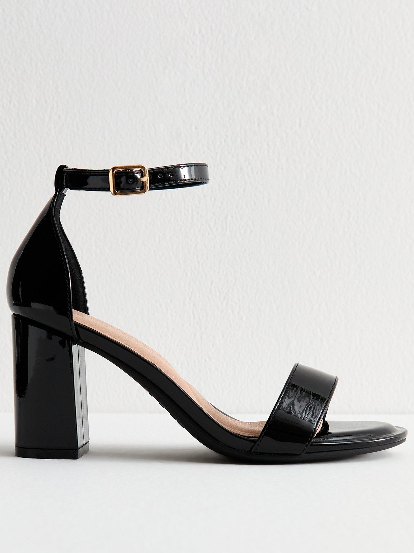 undefined Wide Fit Faux Patent Leather Block Heel Sandals - Black