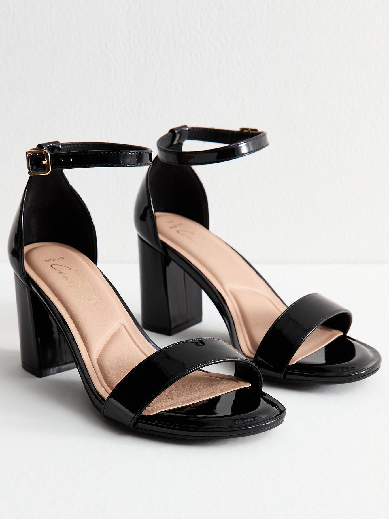 New Look Wide Fit Faux Patent Leather Block Heel Sandals Black