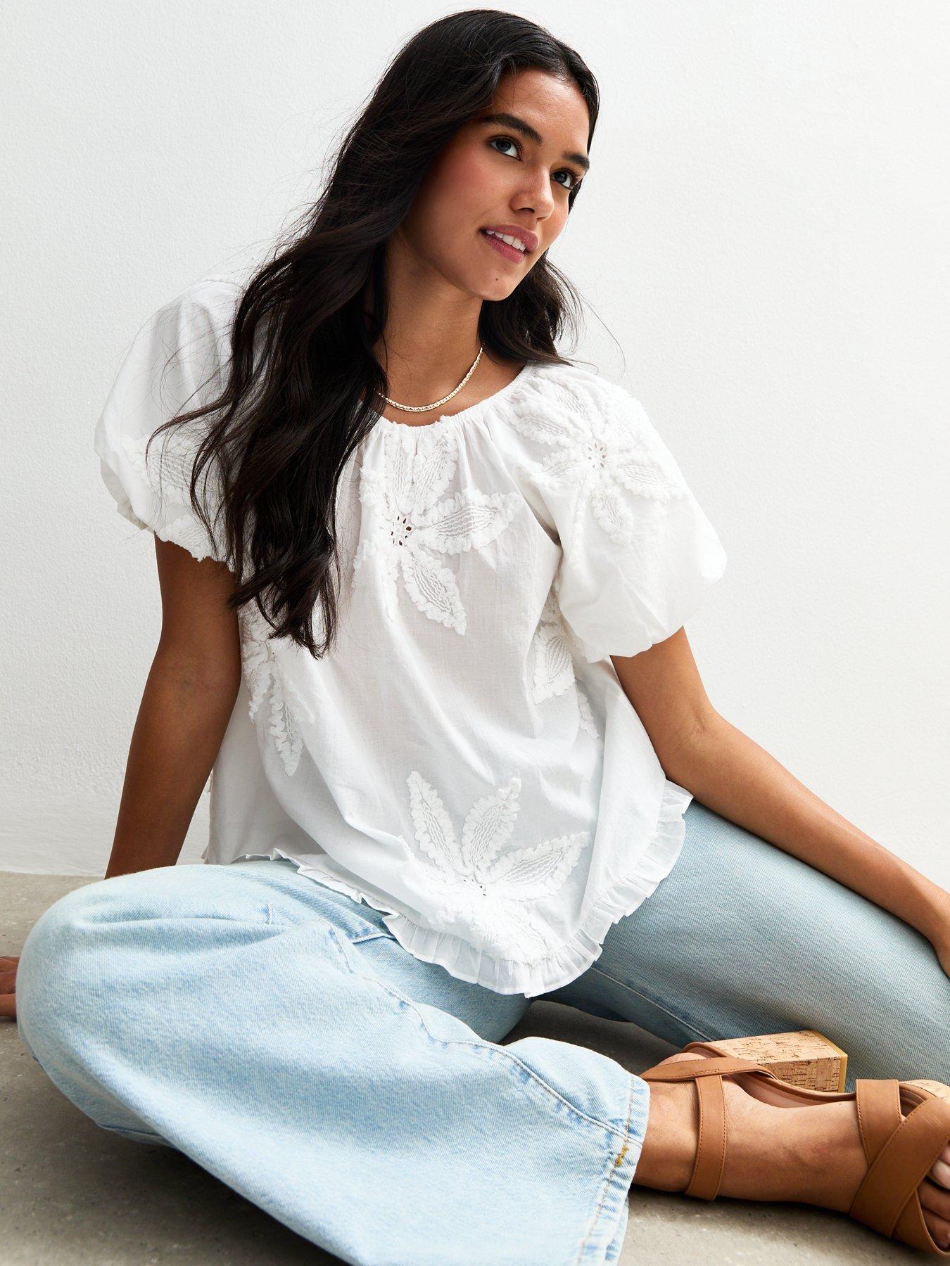 undefined White Floral Crochet Embroidered Top