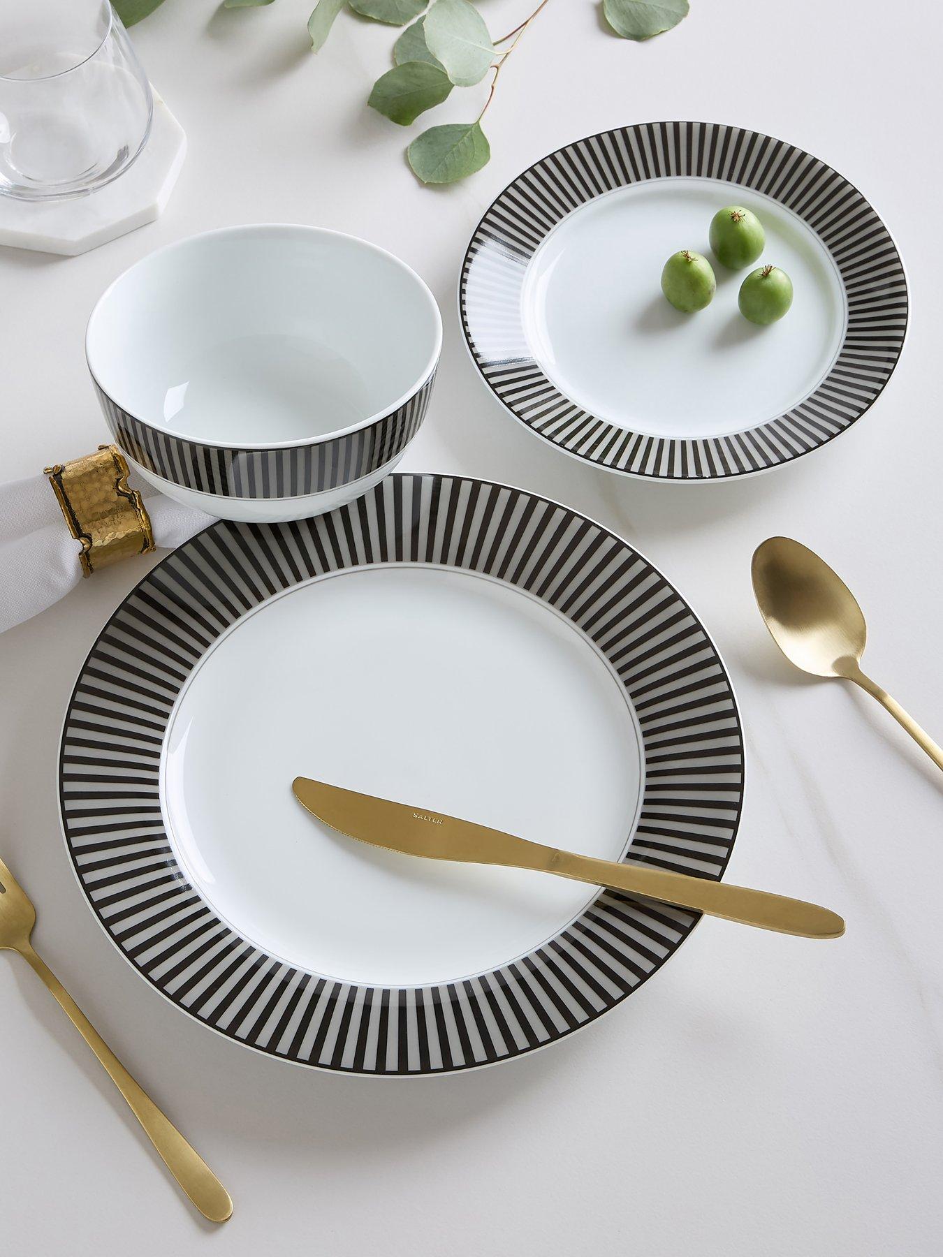 WATERSIDE 12pc Black  &  Grey Stripe