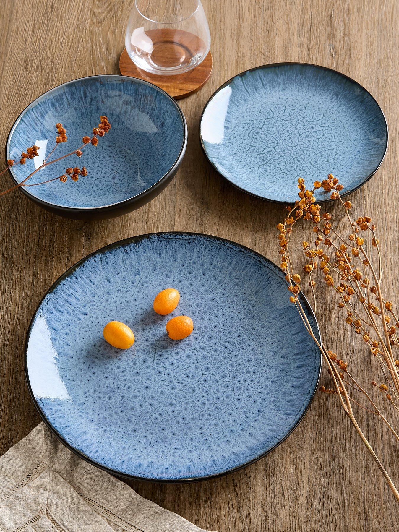 WATERSIDE 12pc Blue Reactive Glaze Coupe