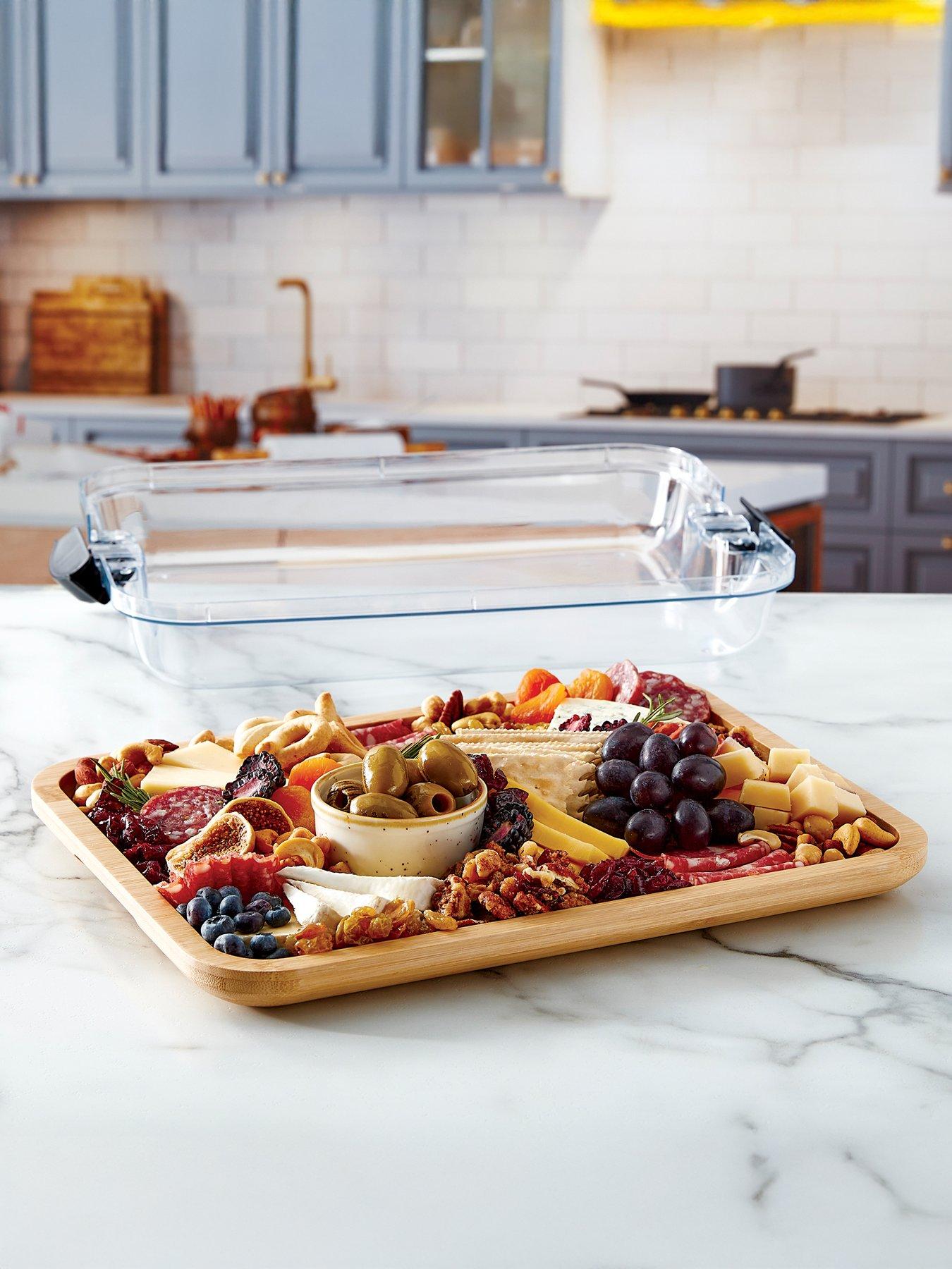 Faberware Build-a-board Bamboo Grazing Board, Portable Snack Box With Rectangle Chopping Board, Clear Bpa-free Lid And Black Locking Handles, Transparent And Reusable Serving Board, 28 X 35.5cm