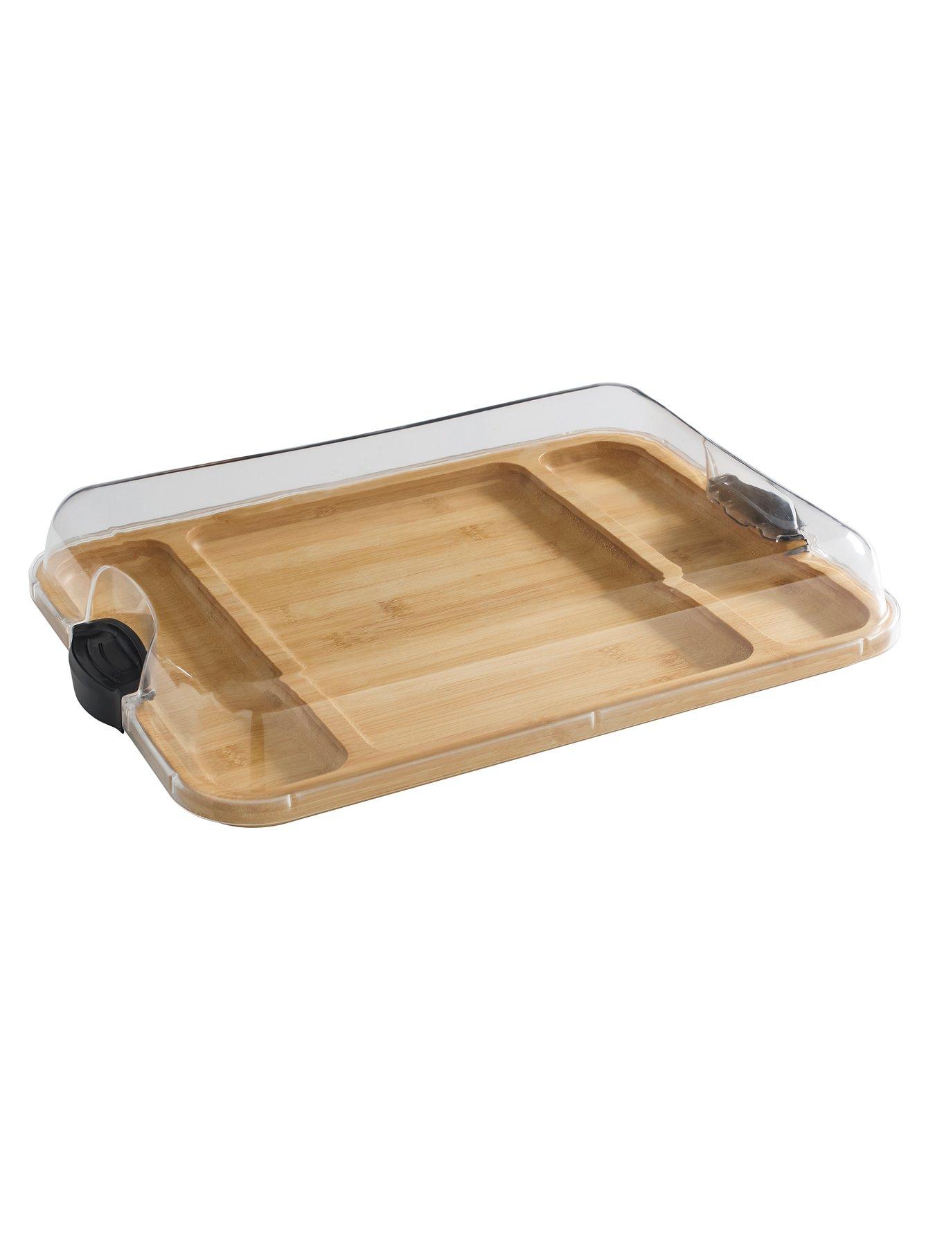 Faberware Large Build-a-board Bamboo Grazing Board, Portable Snack Box With 3 Compartments, Rectangle Chopping Board, Clear Bpa-free Lid And Black Locking Handles, Reusable Serving Board, 30.5cm X 40.