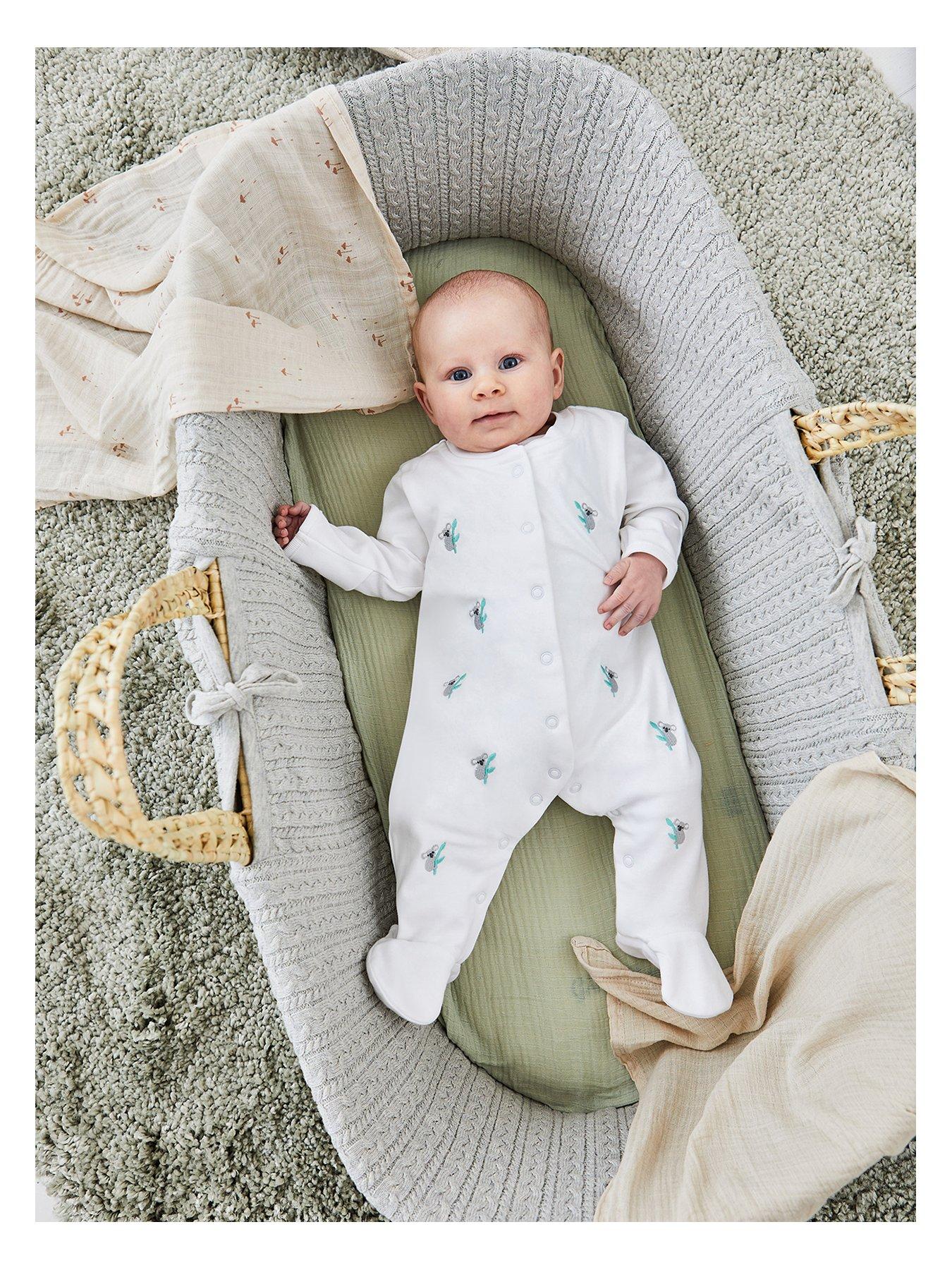 JoJo Maman Bebe Baby Unisex Koala Embroidered Sleepsuit - White