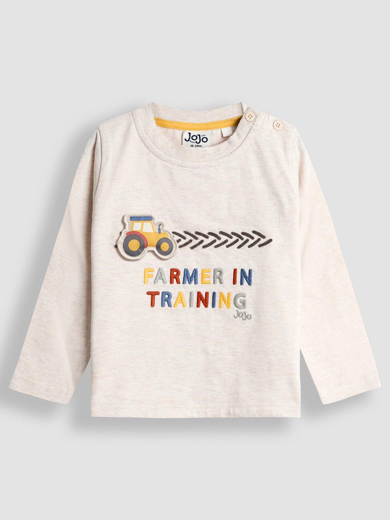 JoJo Maman Bebe Toddler Boys Velcro Tractor Applique Top - Beige