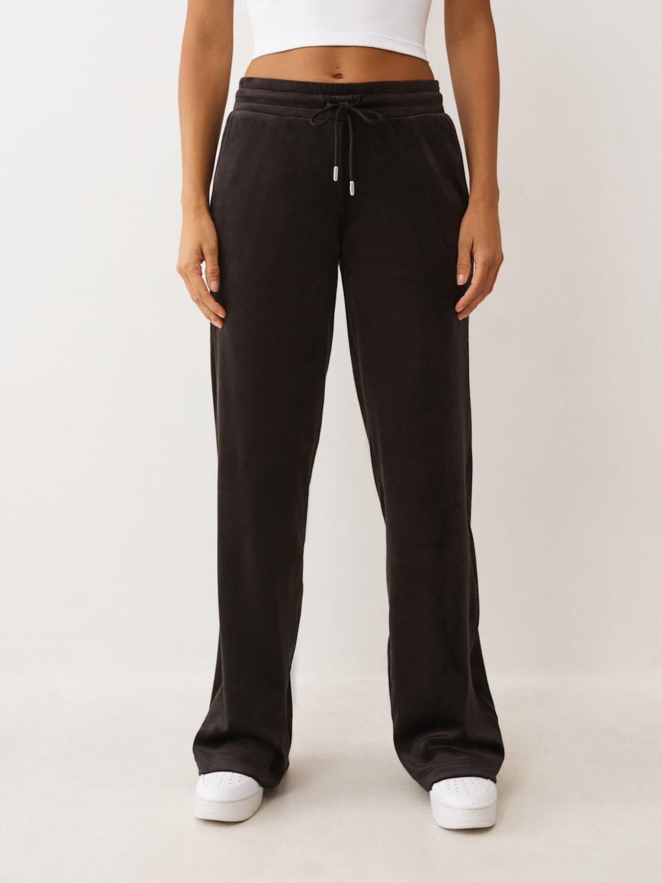 TRUE RELIGION Branded Crystal Velour Straight Leg Sweat Pants - Black