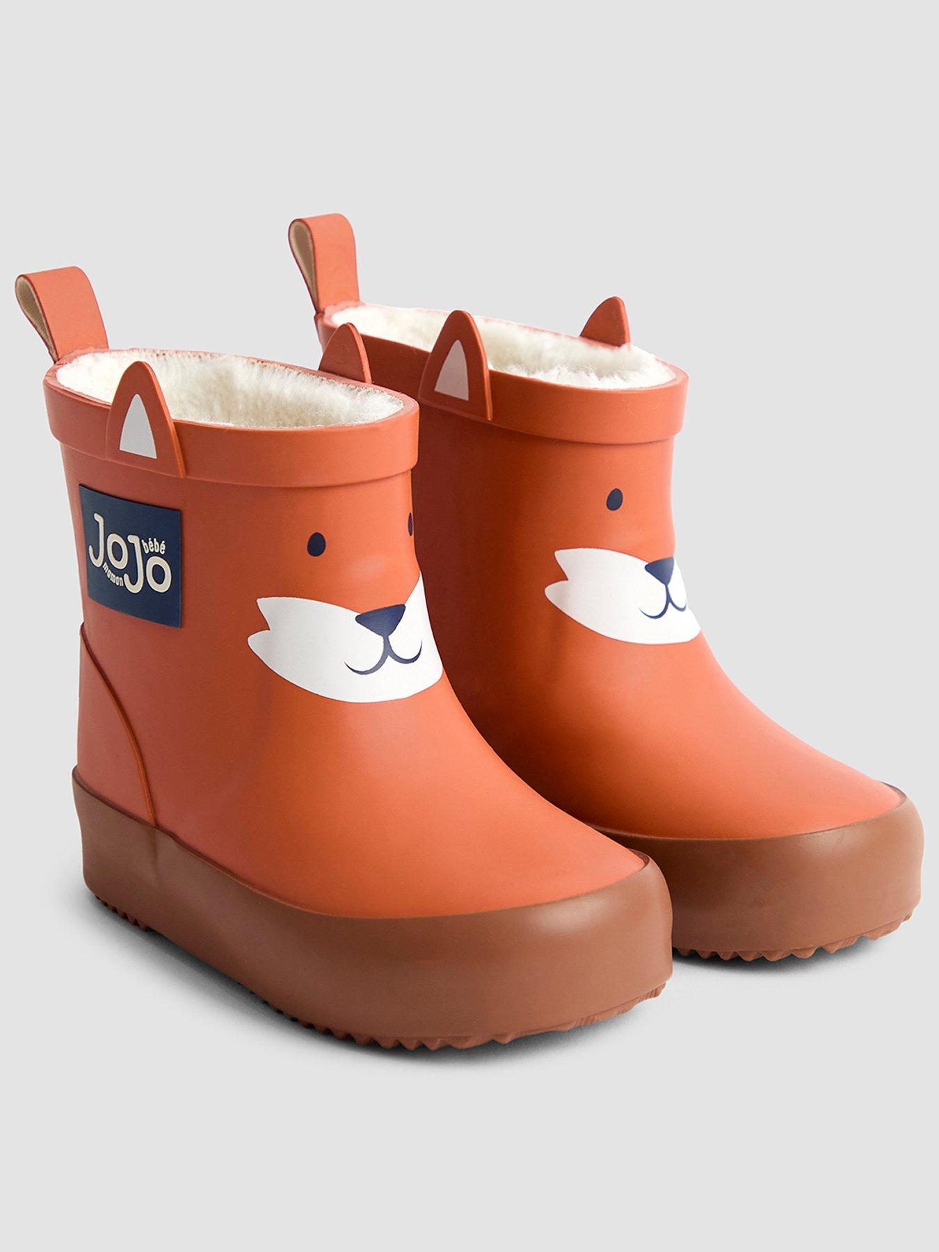 JoJo Maman Bebe Toddler Boys Short Cosy Lined Fox Wellie Boot - Organge