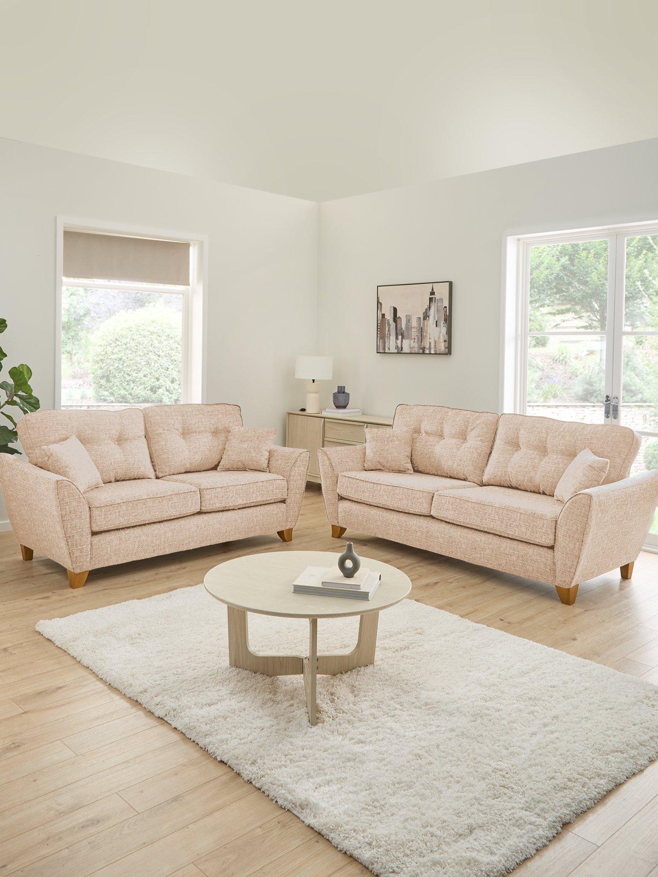Very Home Halstow Fabric 3 Seater + 2 Seater Sofa Set (Buy  &  SAVE!) - Natural - Made to order in the UK