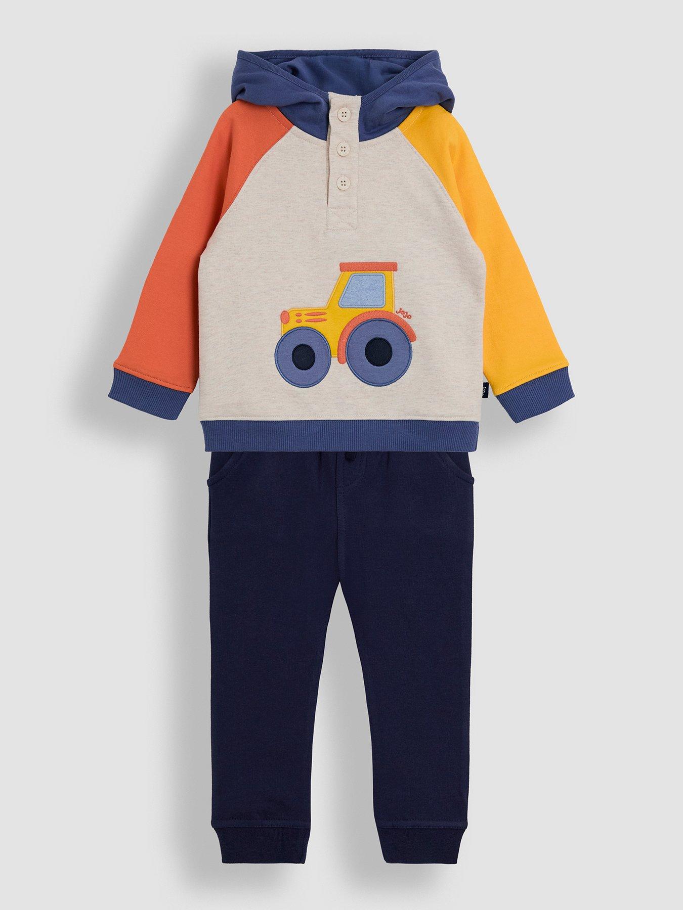 JoJo Maman Bebe Toddler Boys 2-Piece Tractor Hooded Sweatshirt  &  Joggers Set - Blue